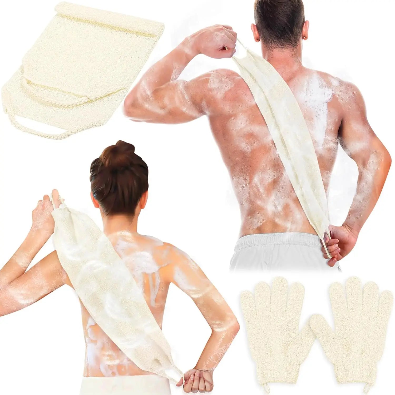 Exfoliating Shower Bath Gloves Back Scrubber Set for Body - Senior Support Goods