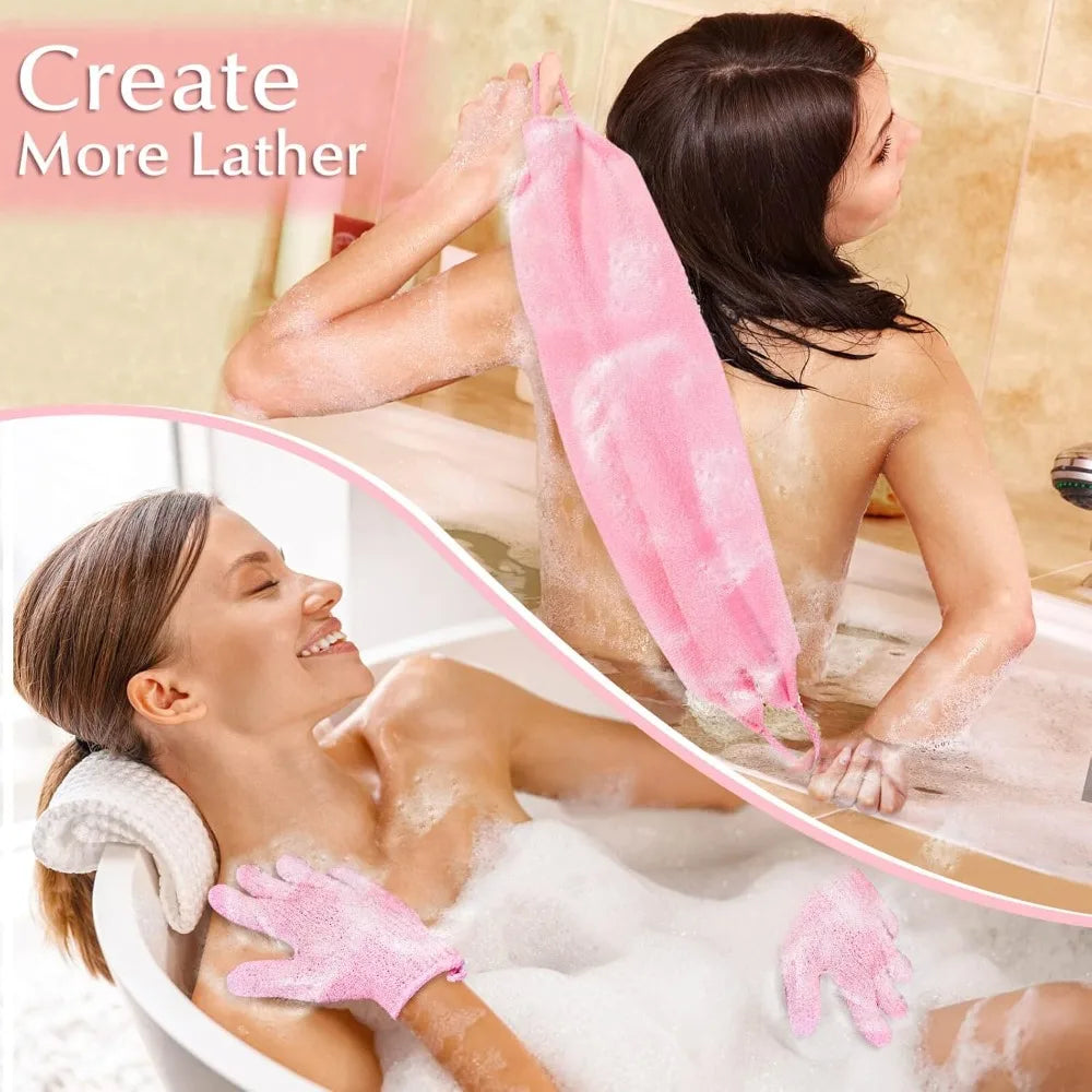 Exfoliating Shower Bath Gloves Back Scrubber Set for Body - Senior Support Goods