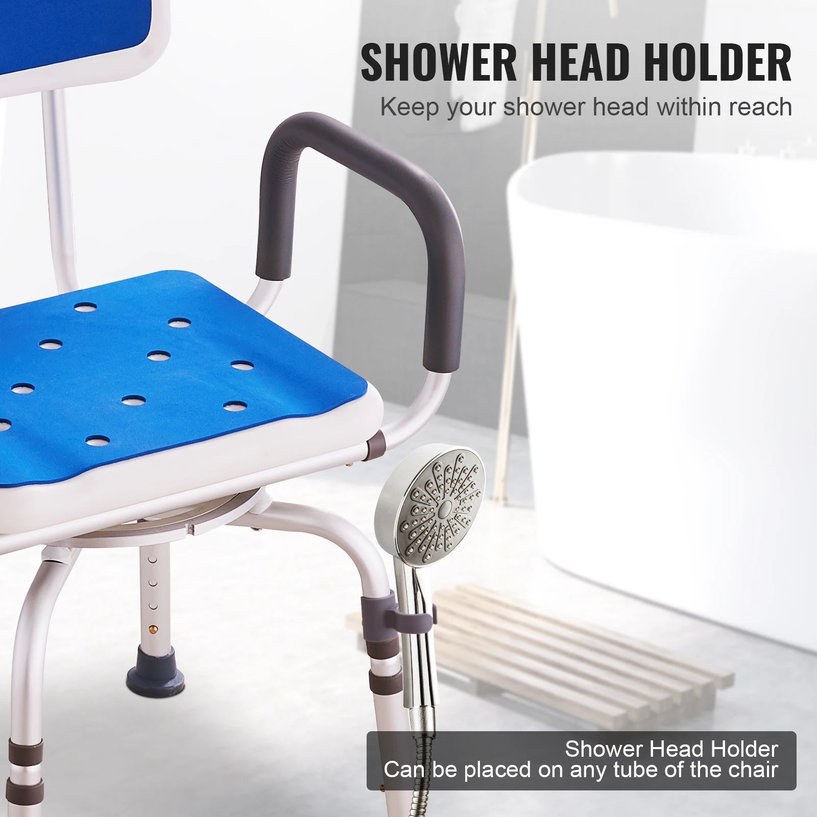 VEVOR Swivel Shower Chair 360 Degree Adjustable with Armrests - Senior Support Goods