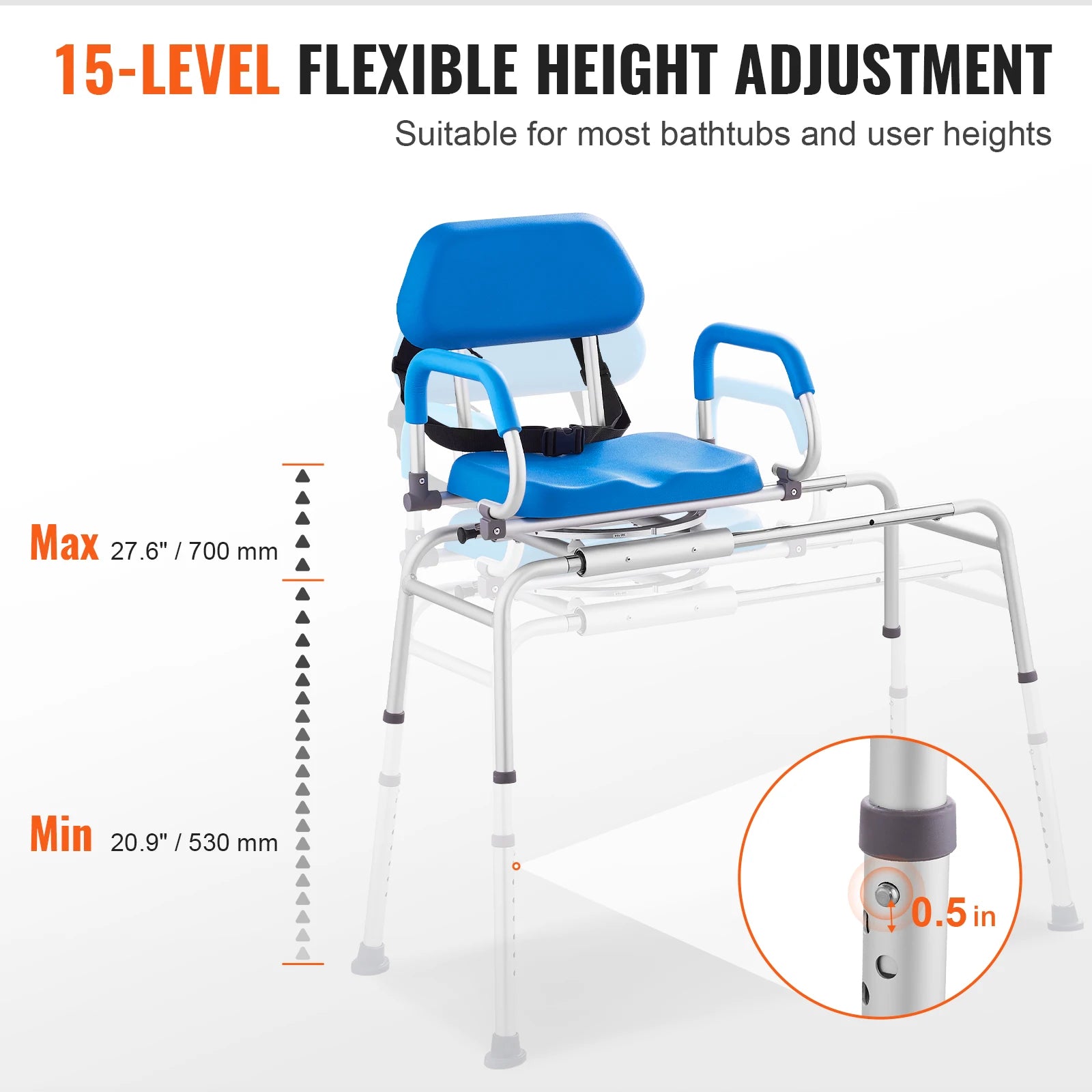 VEVOR Sliding Tub Transfer Bench with 360 Degree Swivel Seat - Senior Support Goods