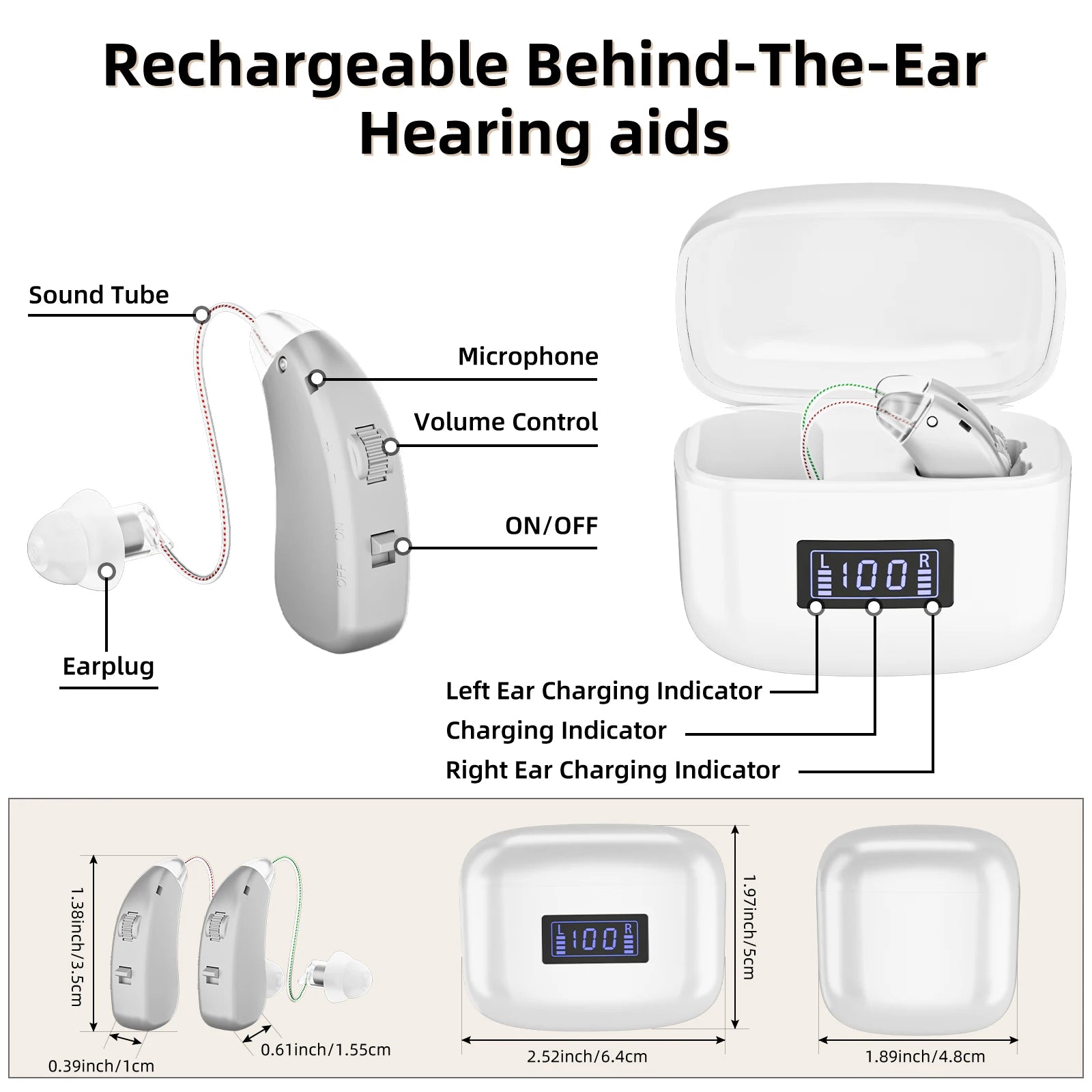 Rechargeable Hearing Aids Adults Invisible Digital Ear Amplifiers Volume Control - Senior Support Goods