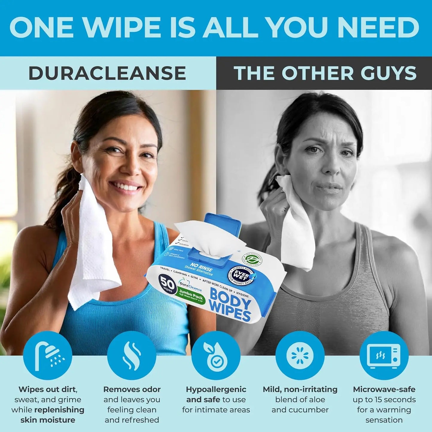 XL Body Wipes for Adults Bathing No Rinse 50 Ct + 4 Travel Wipes - Senior Support Goods