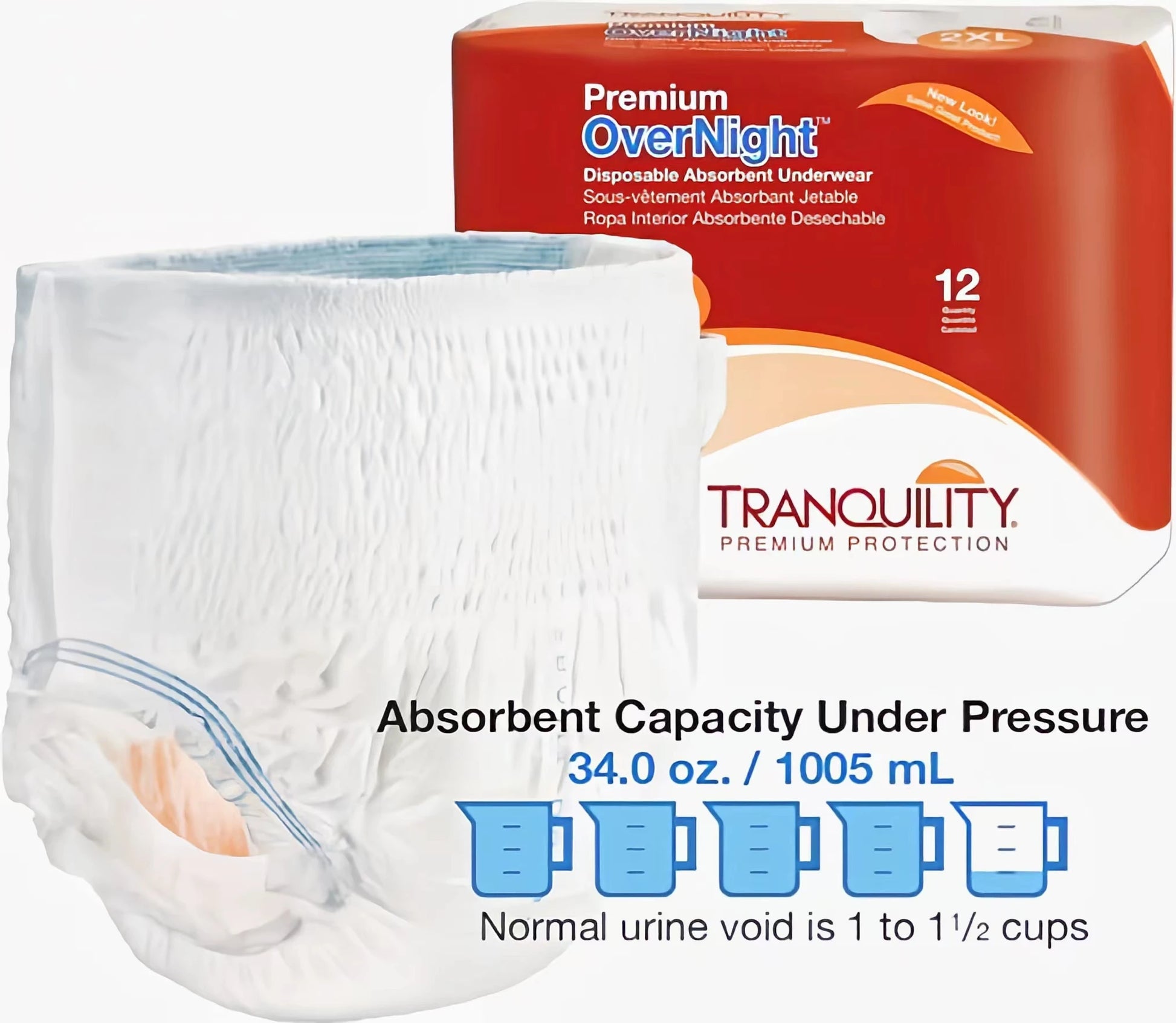 Tranquility Premium Overnight Disposable Absorbent Underwear XXL 48 ct White - Senior Support Goods