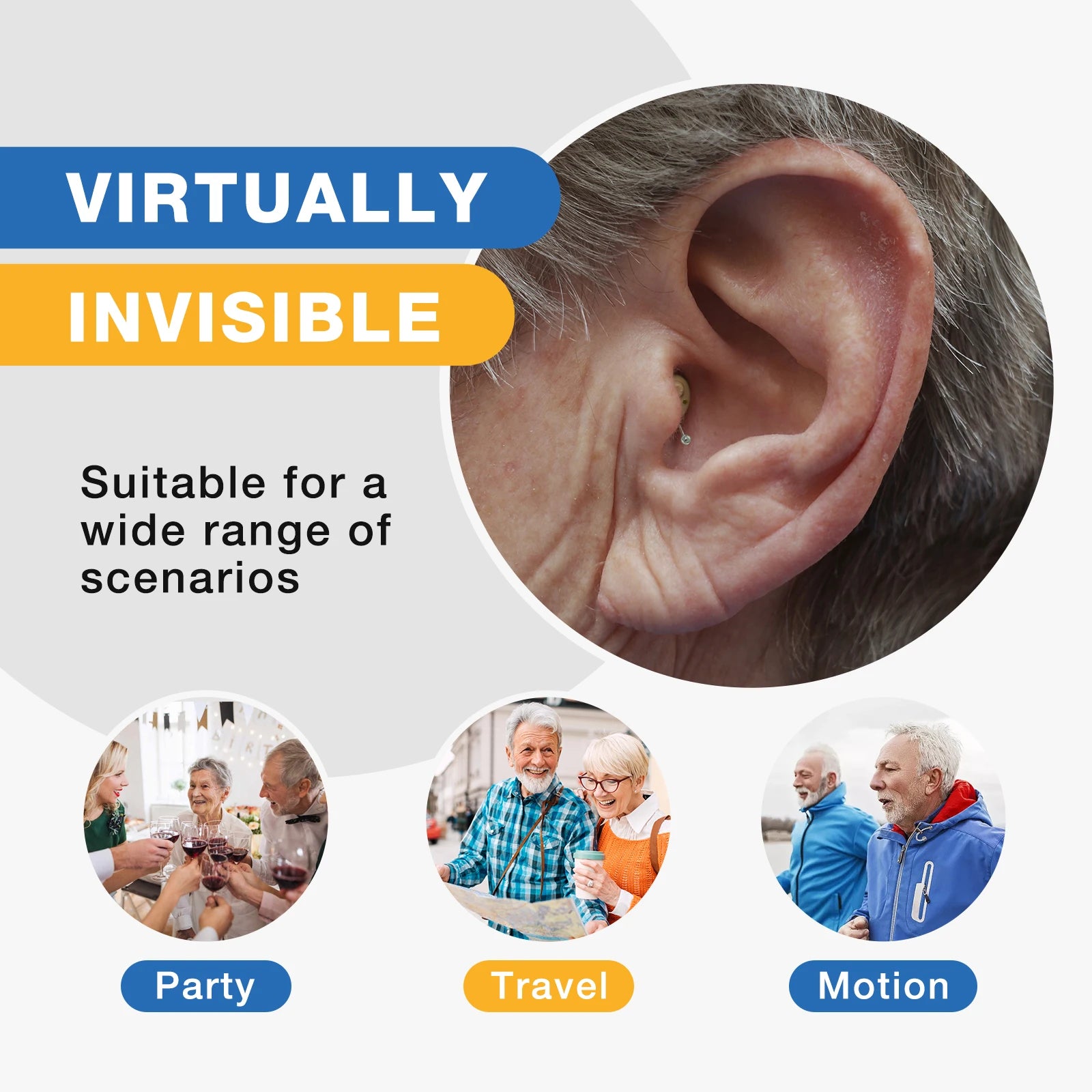 Hearing Aids CIC Binaural Rechargeable Digital For Adults - Senior Support Goods