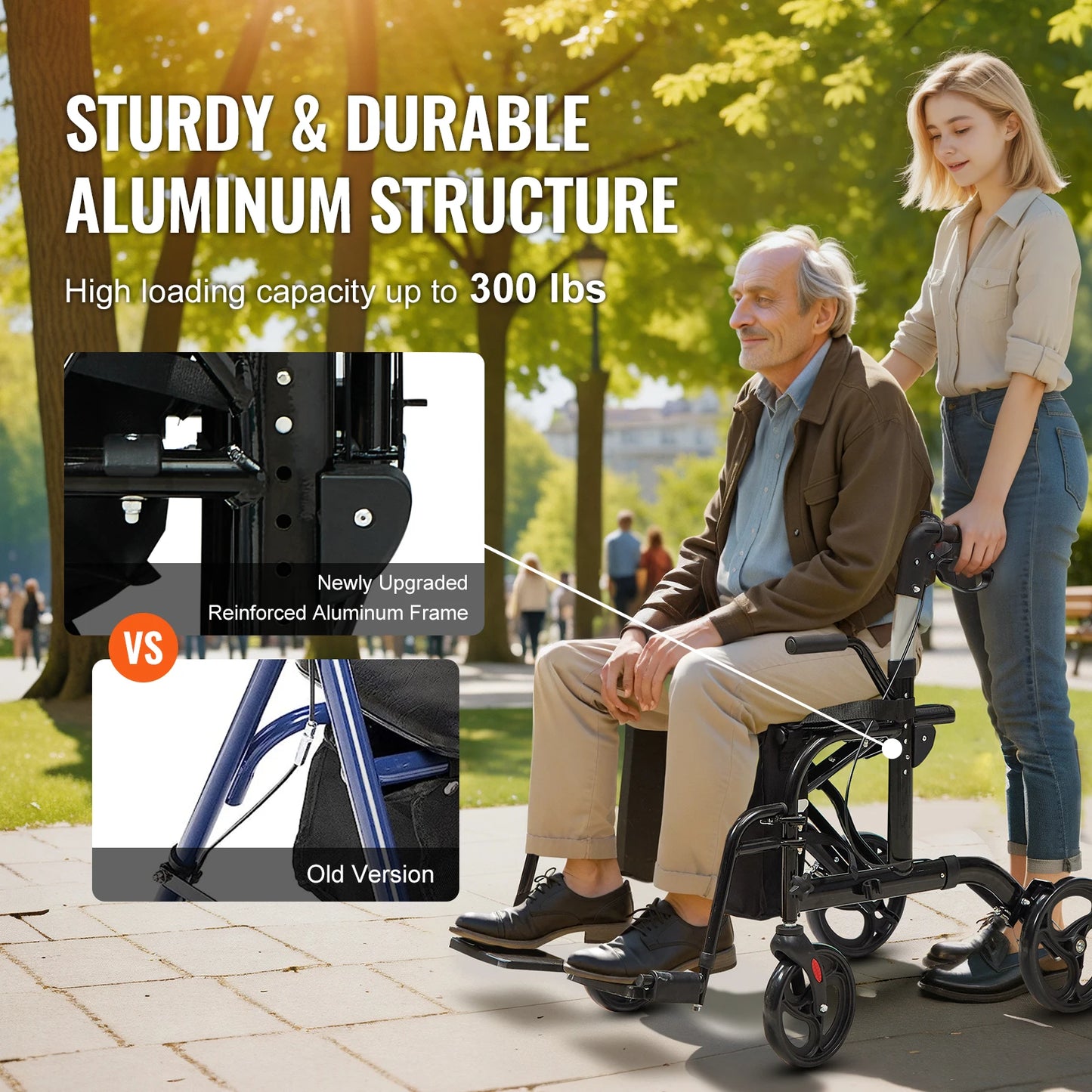 VEVOR 2 in 1 Rollator Walker & Transport Chair for Seniors - Senior Support Goods