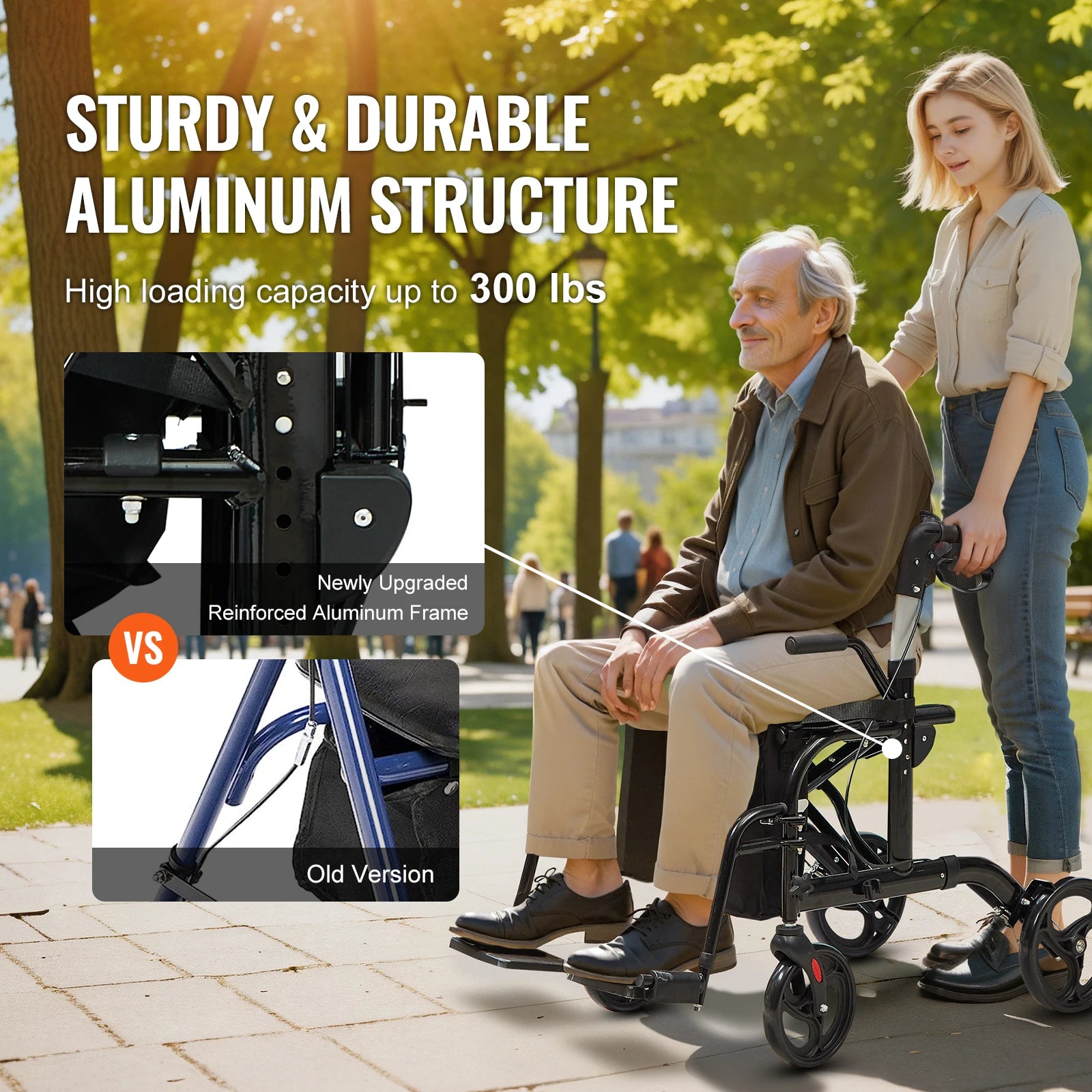 VEVOR 2 in 1 Rollator Walker & Transport Chair for Seniors - Senior Support Goods