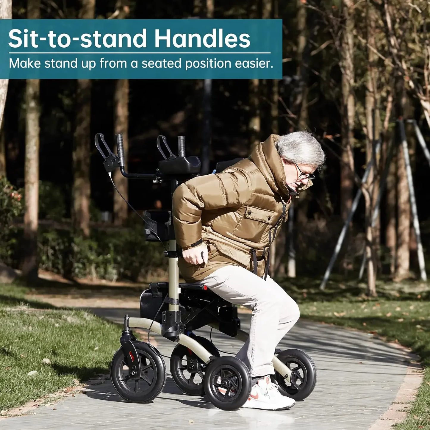 ELENKER All-Terrain Upright Rollator Walker with Seat - Senior Support Goods