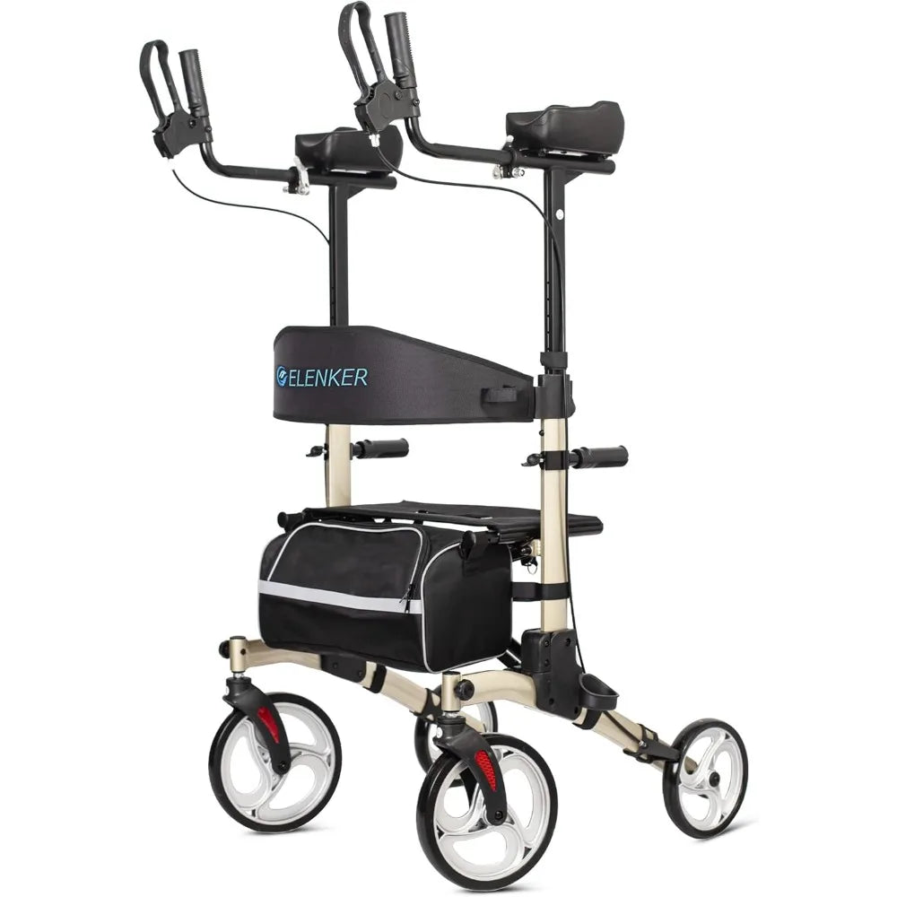 Upright Walker, Stand Up Folding Rollator Walker Champagne - Senior Support Goods