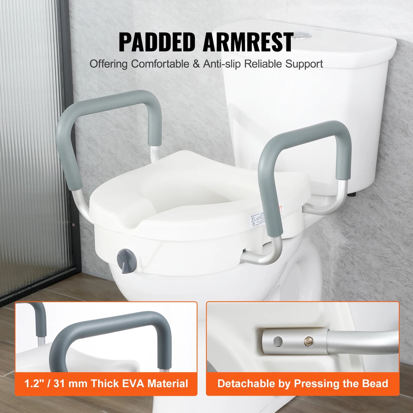 VEVOR Raised Toilet Seat 5 Inch Height 350 lbs Capacity - Senior Support Goods