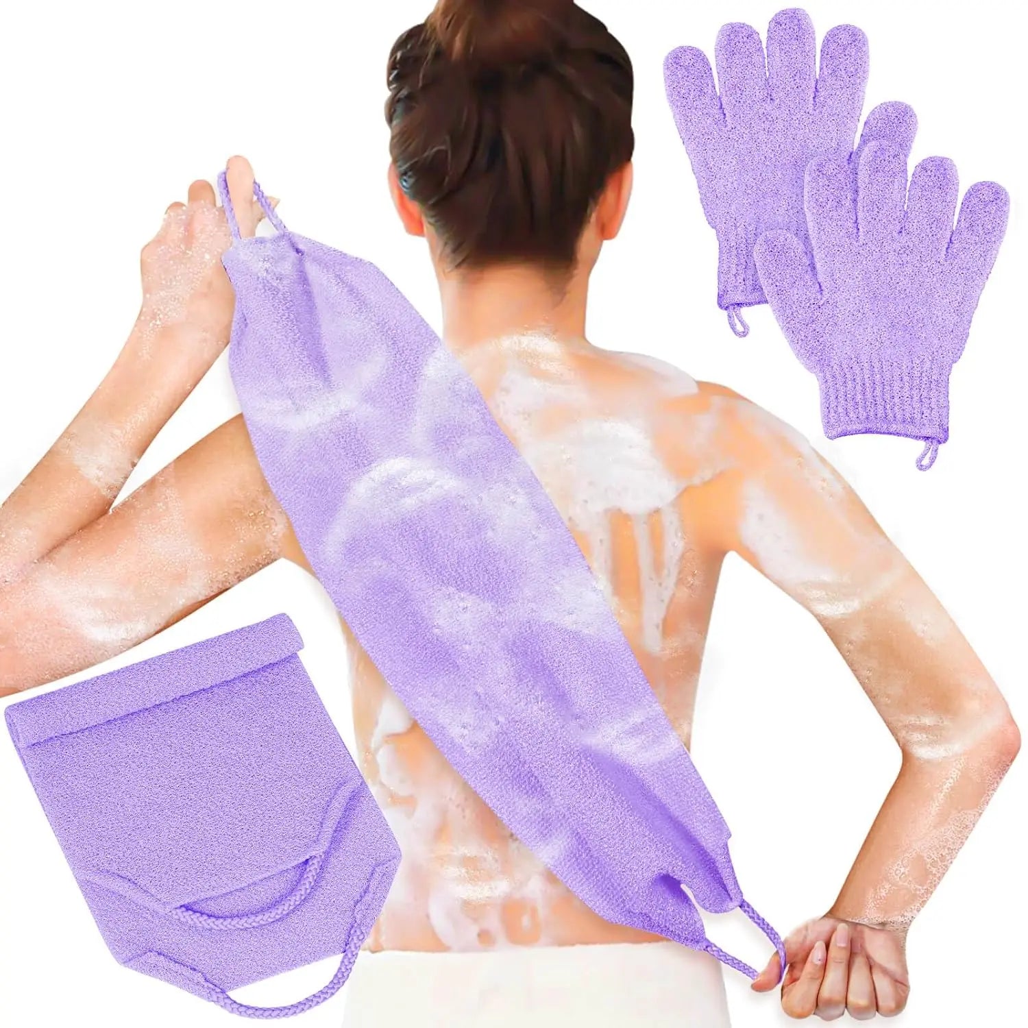Exfoliating Shower Bath Gloves Back Scrubber Set for Body - Senior Support Goods