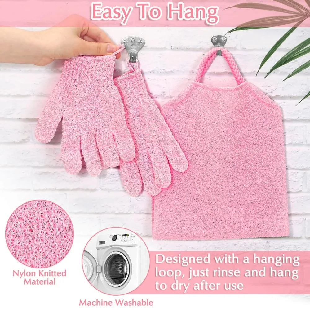 Exfoliating Shower Bath Gloves Back Scrubber Set for Body - Senior Support Goods