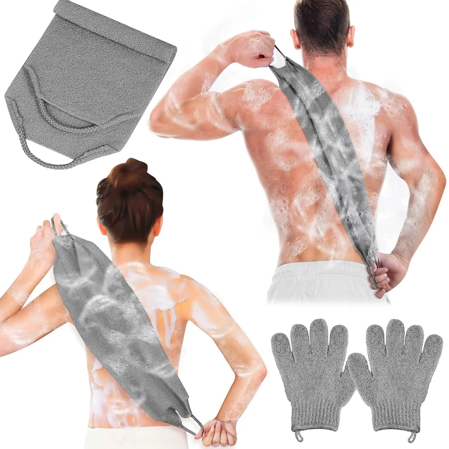 Exfoliating Shower Bath Gloves Back Scrubber Set for Body - Senior Support Goods