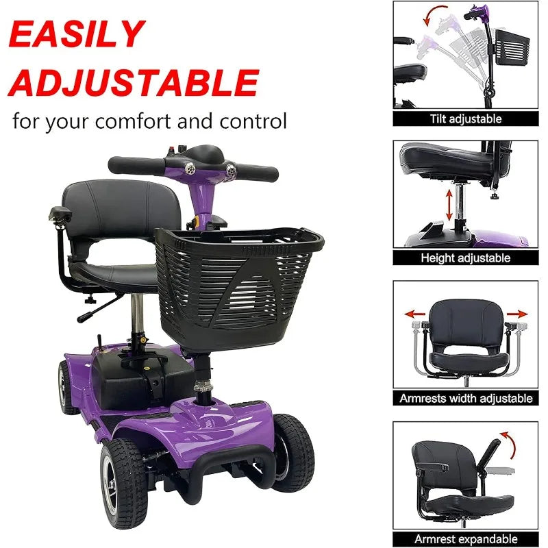 Battery Powered 4 Wheel Mobility Scooter for Seniors Electric Scooter with Seat for Adults Heavy Duty Structure - Senior Support Goods