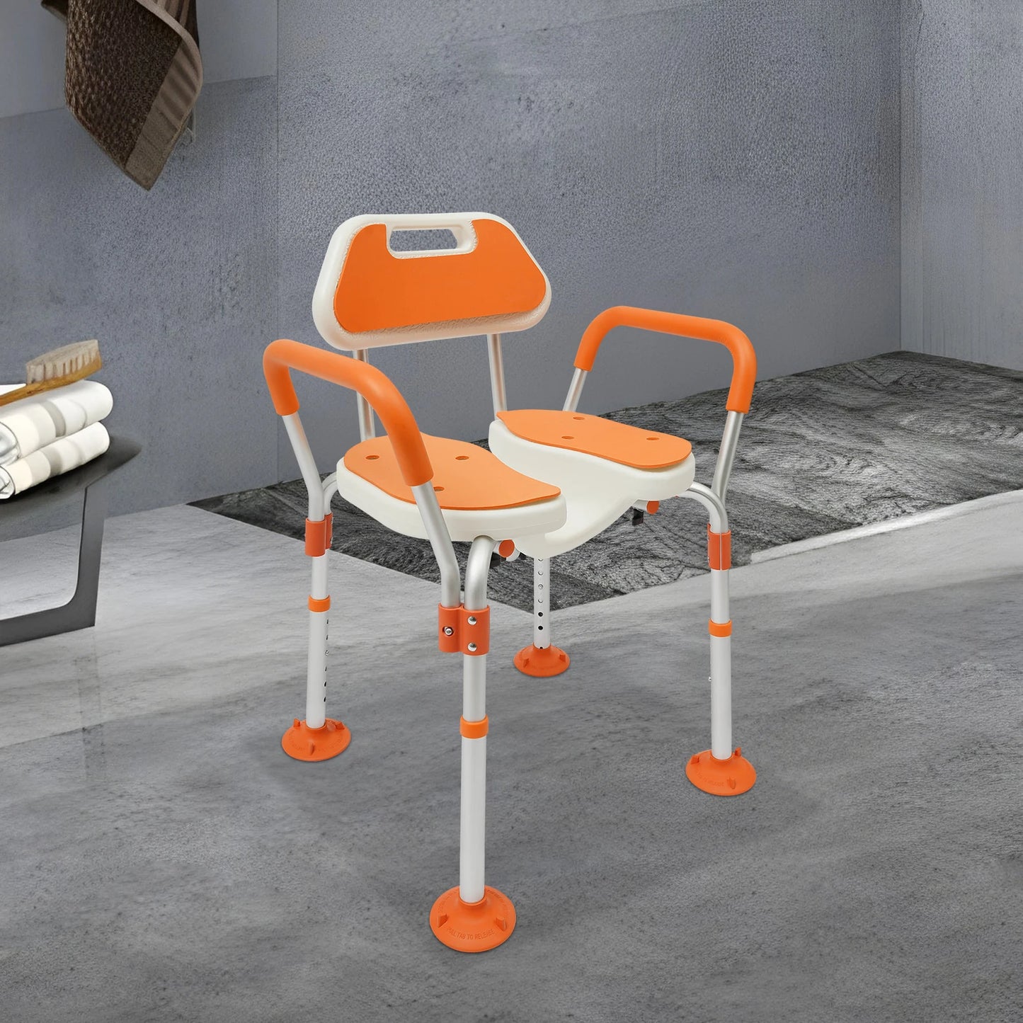 Height Adjustable Shower Chair with Backrest and Armrests - Senior Support Goods