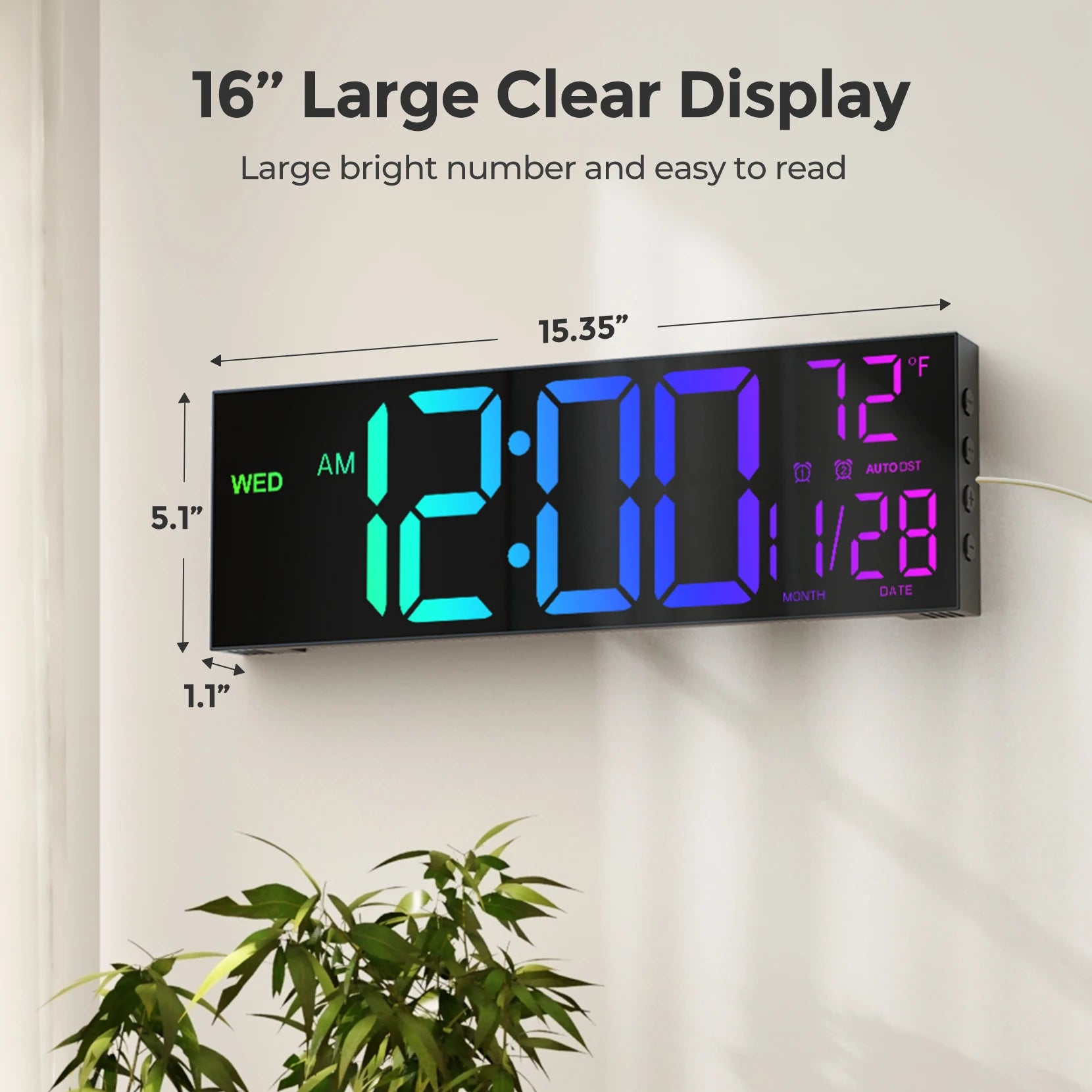 Mpow 16 Inch Large Digital Wall Clock with Remote Control - Senior Support Goods