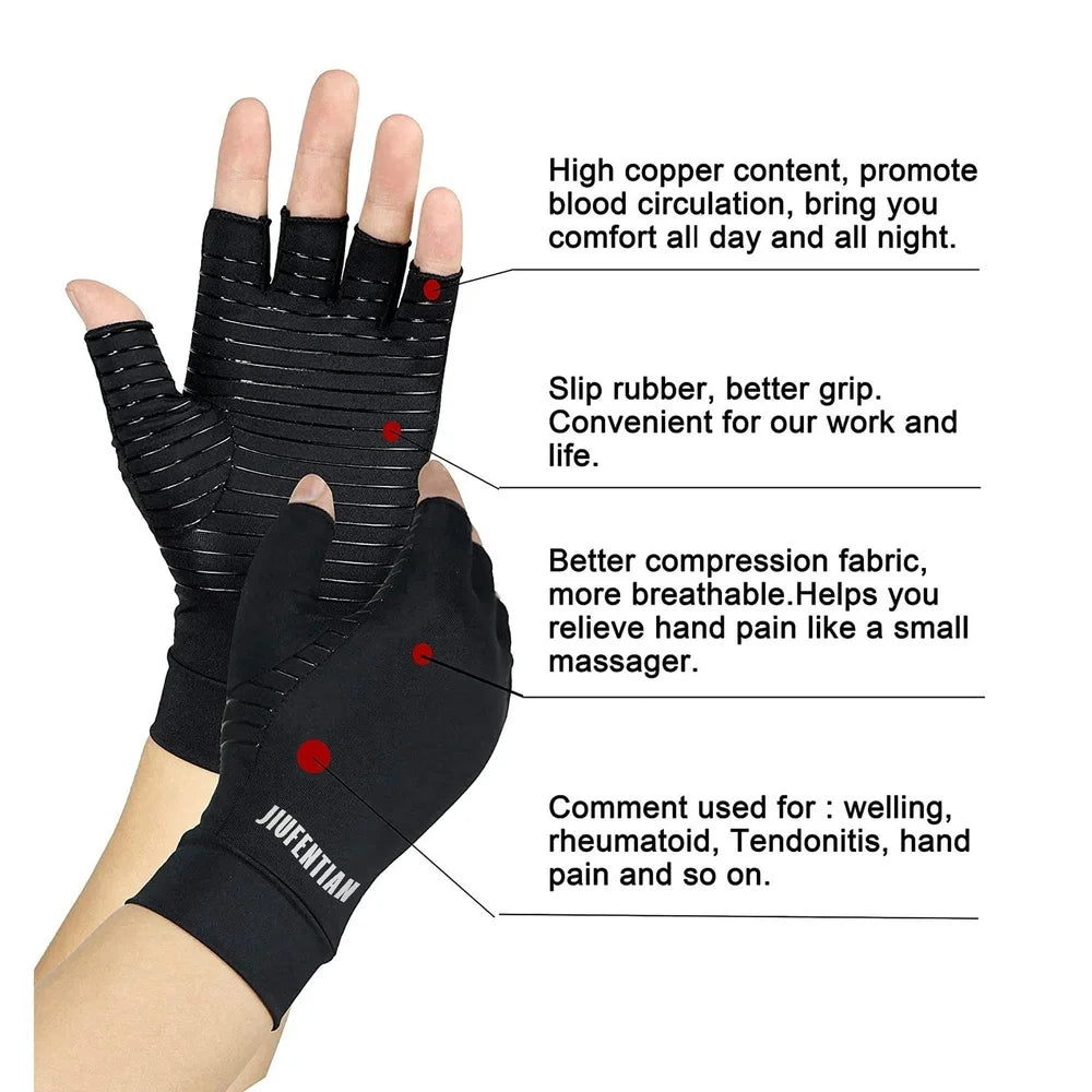 Copper Arthritis Compression Gloves Fingerless Support for Joint Pain Relief and Carpal Tunnel - Senior Support Goods