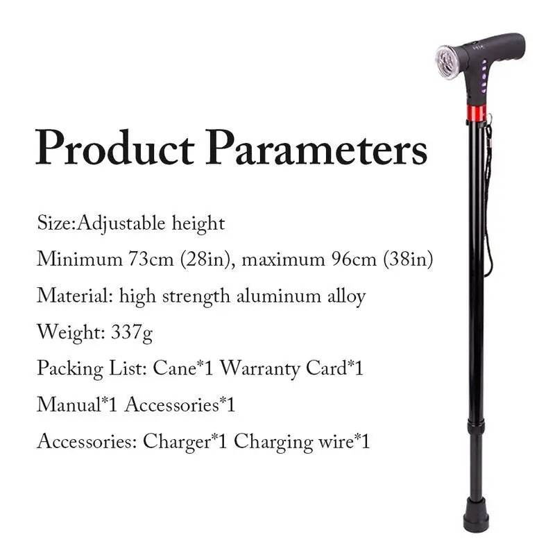 Collapsible Telescopic Cane Cushionable Handle Elder Cane LED - Senior Support Goods
