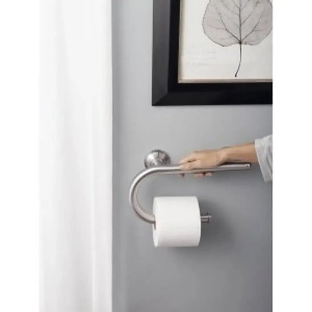 Wall Mounted Brushed Nickel Grab Bar with Integrated Toilet Paper Holder 8-Inch Stainless Steel Bathroom Safety Support ADA - Senior Support Goods