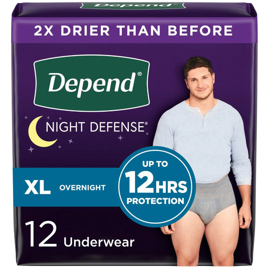 Night Defense Incontinence Underwear for Men XL 12 Count - Senior Support Goods