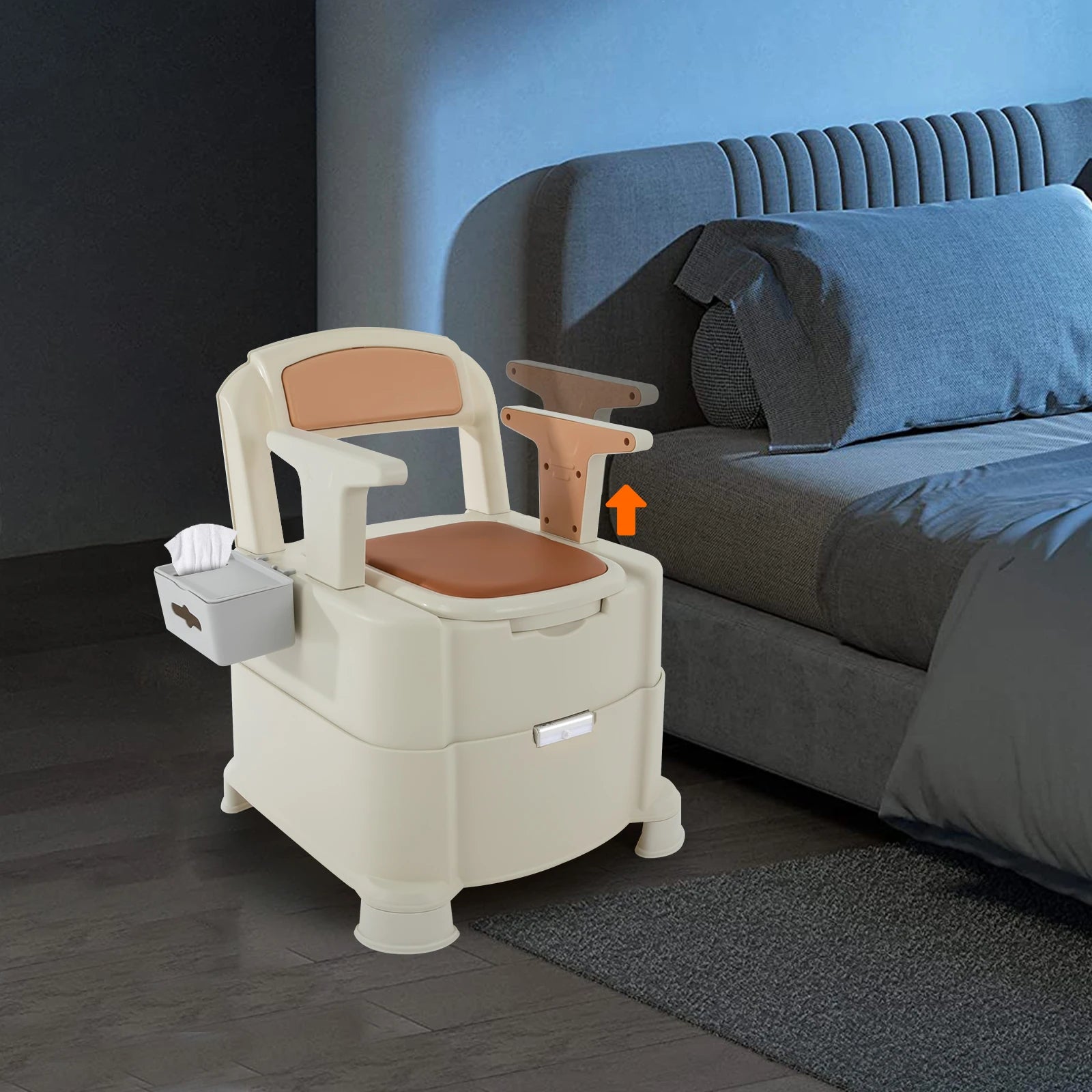 Portable Toilet with Sensory Light for Camping 200 kg Load Capacity - Senior Support Goods