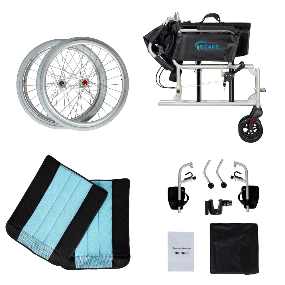 5.8KG Magnesium Ultra Lightweight Wheelchair 20 Inch Wide - Senior Support Goods