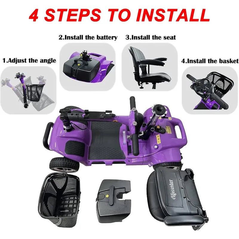 Battery Powered 4 Wheel Mobility Scooter for Seniors Electric Scooter with Seat for Adults Heavy Duty Structure - Senior Support Goods