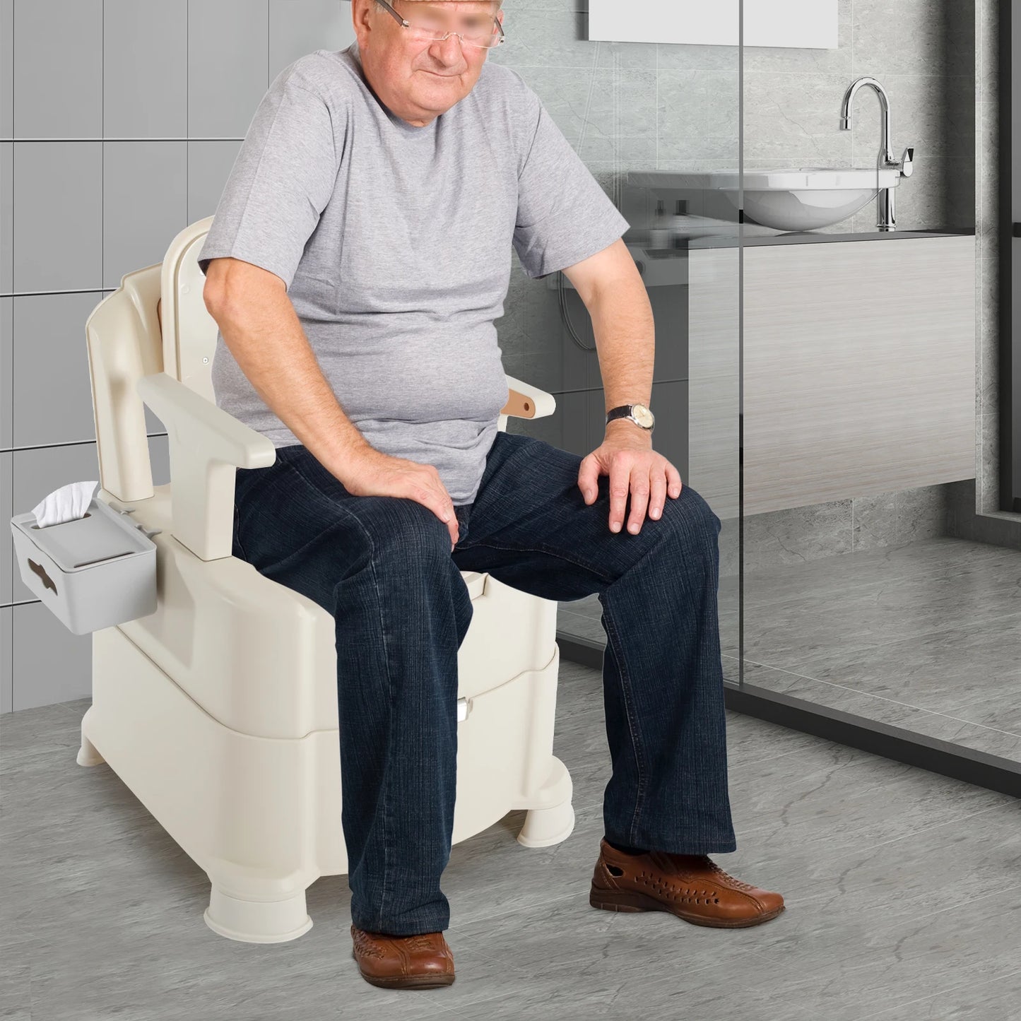 Portable Toilet with Sensory Light for Camping 200 kg Load Capacity - Senior Support Goods