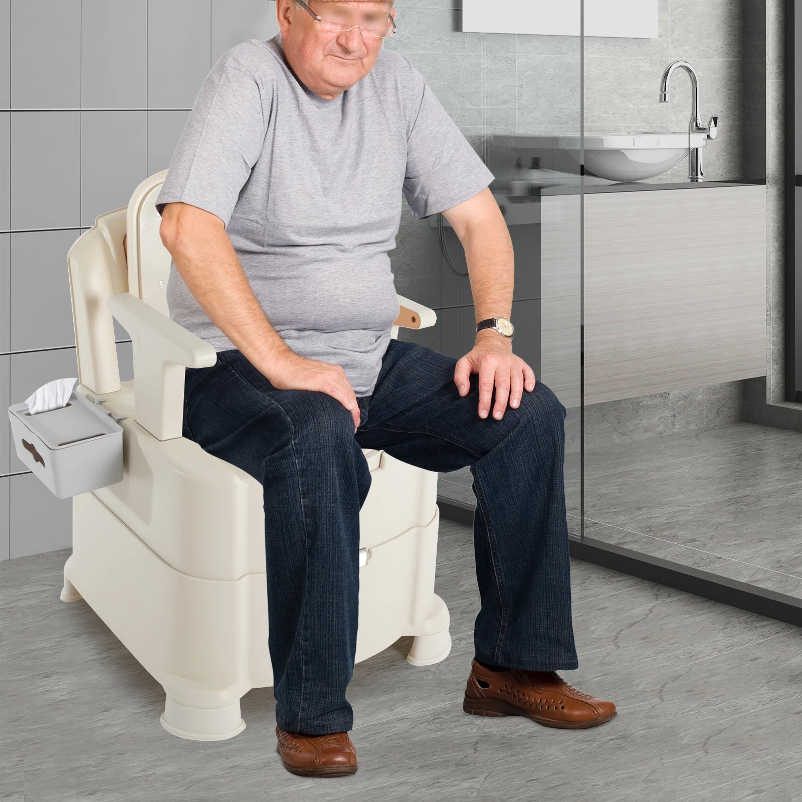 Portable Toilet with Sensory Light for Camping 200 kg Load Capacity - Senior Support Goods