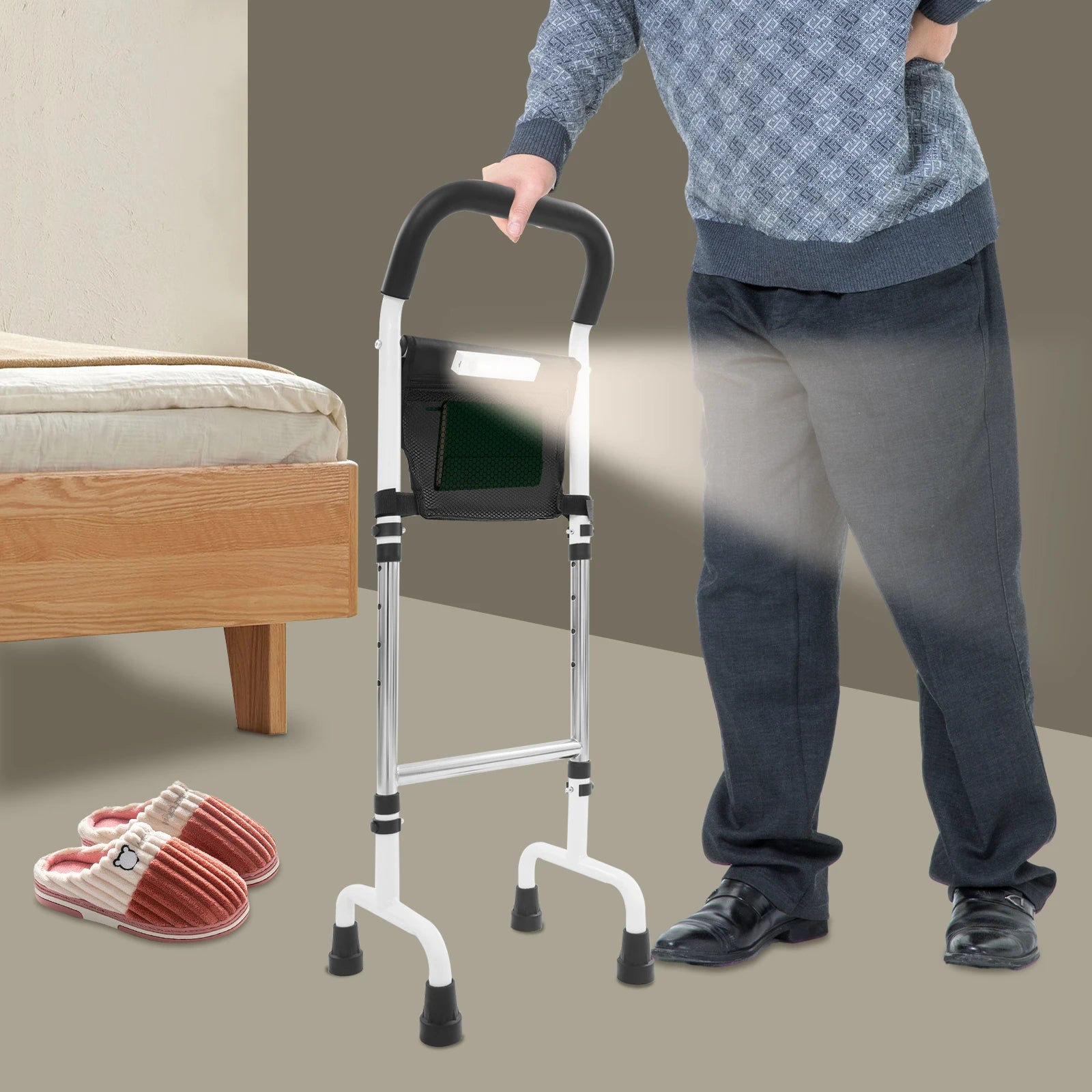 Standing Aid Rail Adjustable Height with Light Stable Bed - Senior Support Goods