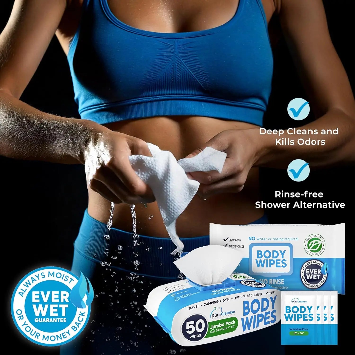 XL Body Wipes for Adults Bathing No Rinse 50 Ct + 4 Travel Wipes - Senior Support Goods