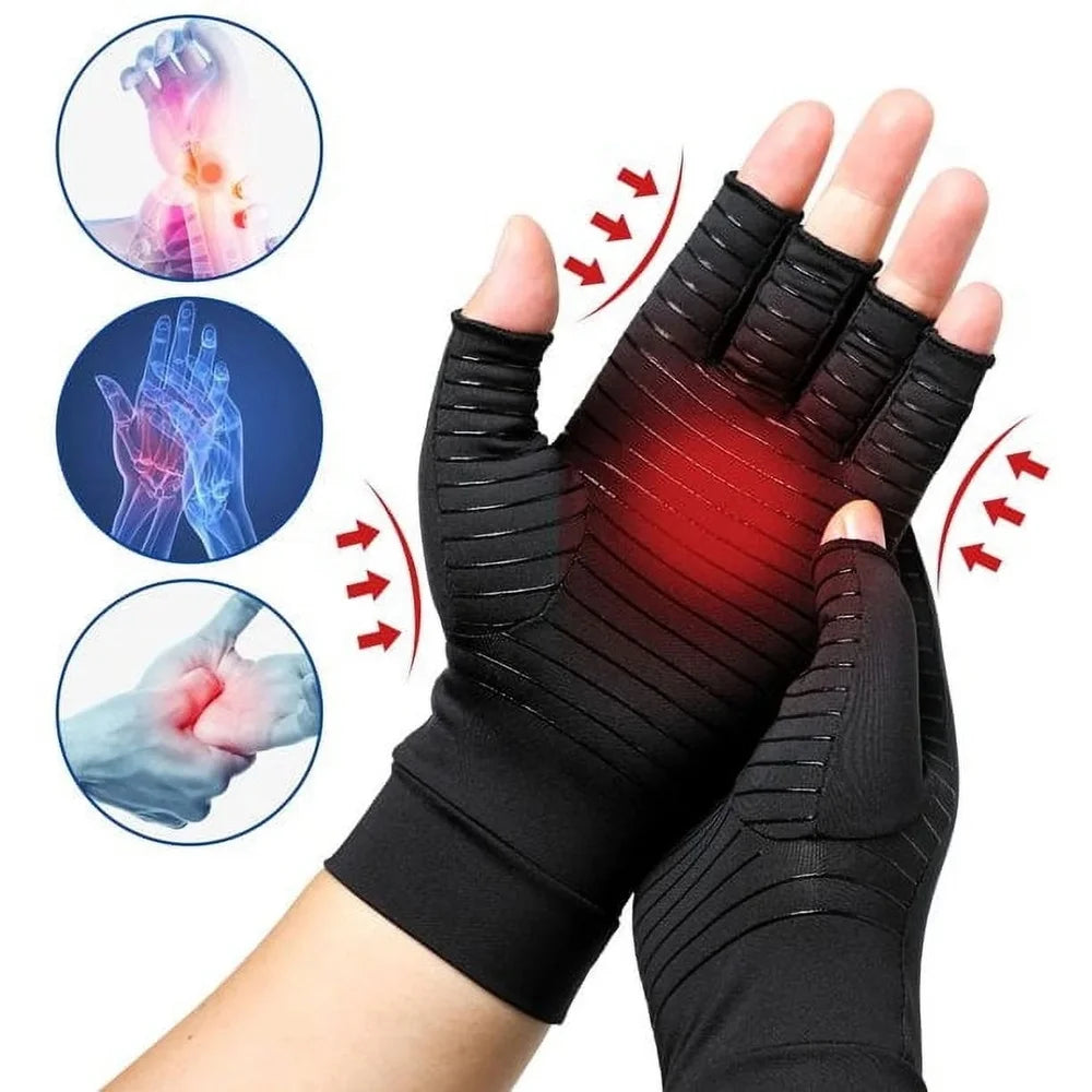 Copper Arthritis Compression Gloves Fingerless Support for Joint Pain Relief and Carpal Tunnel - Senior Support Goods