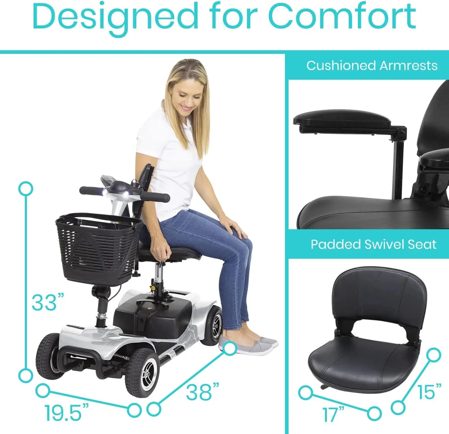 4 Wheel Mobility Scooter - Compact Electric Powered Device - Senior Support Goods