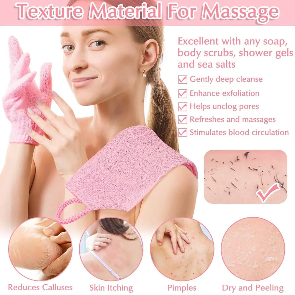 Exfoliating Shower Bath Gloves Back Scrubber Set for Body - Senior Support Goods