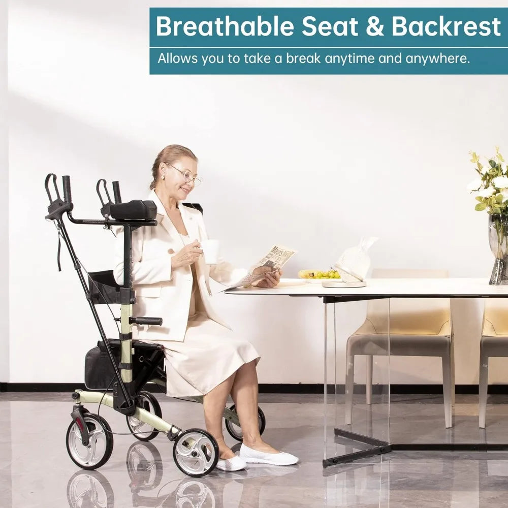 Upright Walker, Stand Up Folding Rollator Walker Champagne - Senior Support Goods
