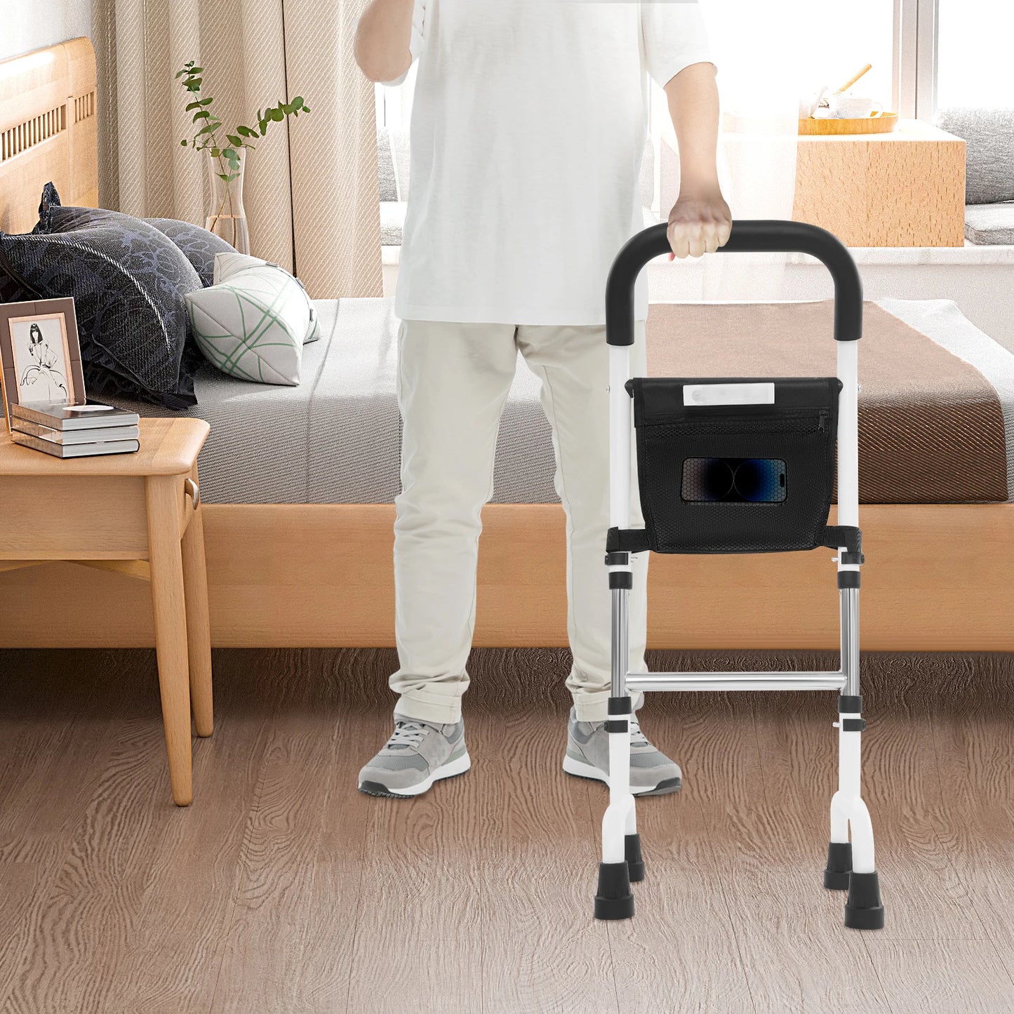 Standing Aid Rail Adjustable Height with Light Stable Bed - Senior Support Goods