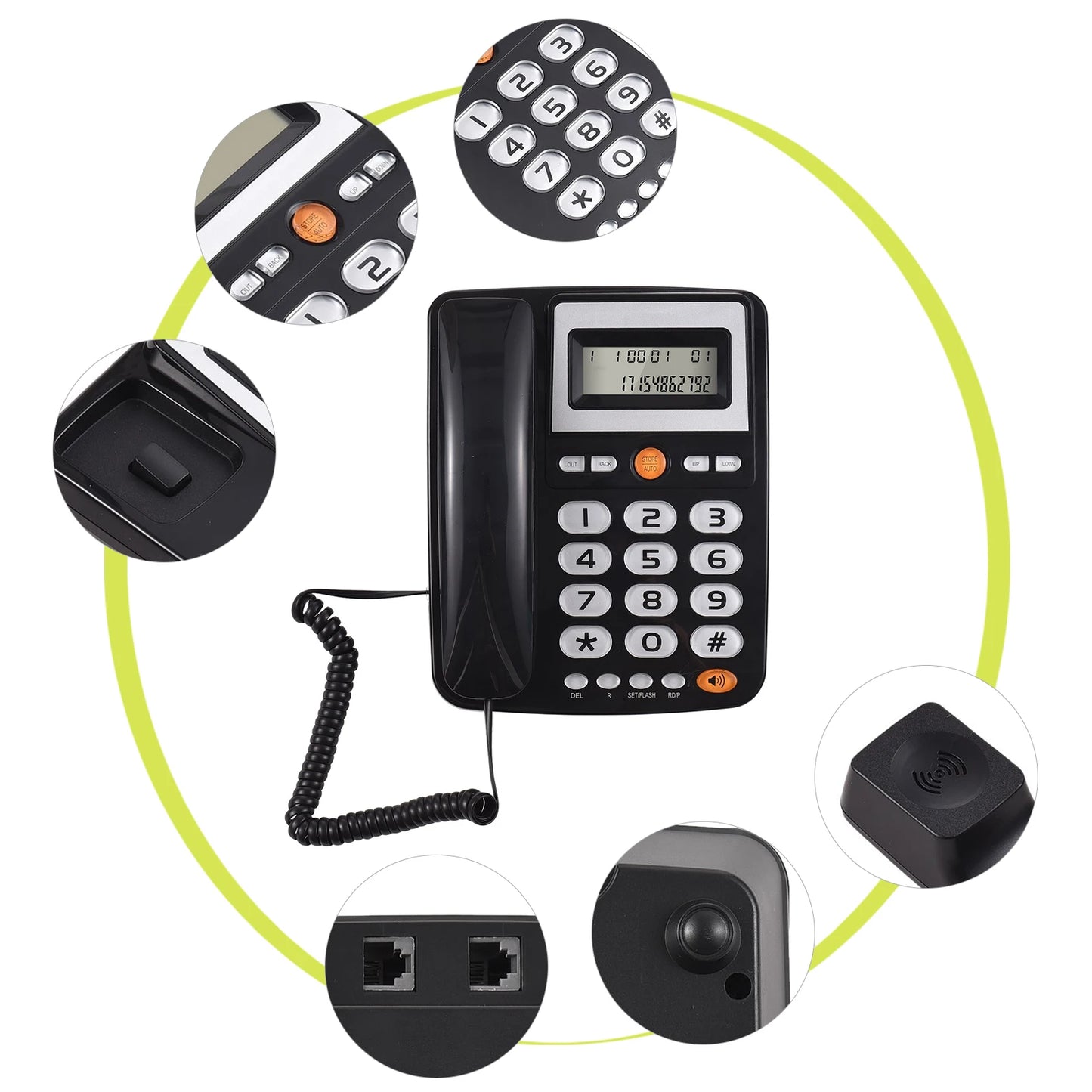 Desktop Corded Landline Phone Big Button Corded Telephone for Elderly Seniors Phone with LCD Display Redial Hands Free Functions - Senior Support Goods
