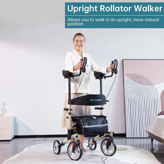 Upright Walker, Stand Up Folding Rollator Walker Champagne - Senior Support Goods