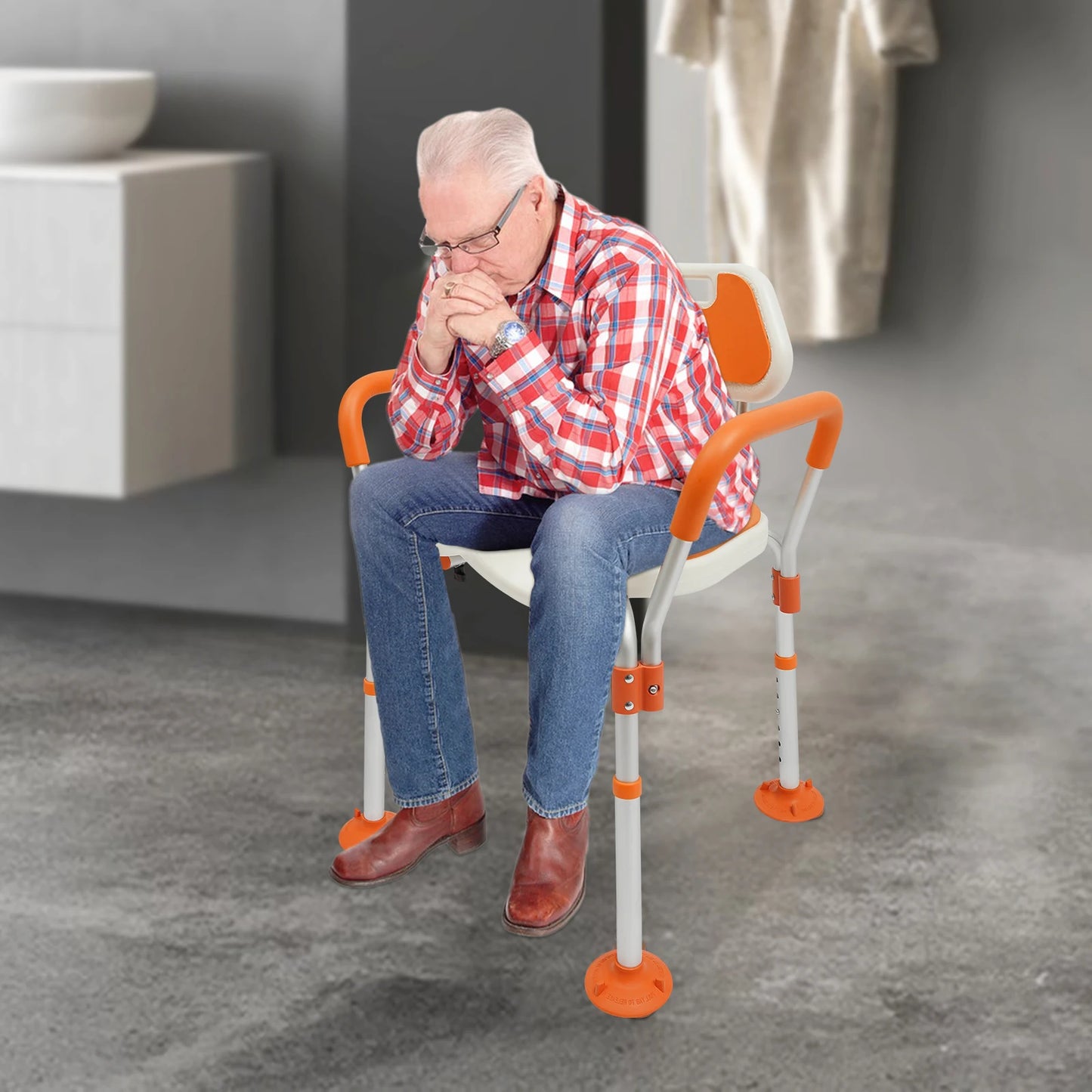 Height Adjustable Shower Chair with Backrest and Armrests - Senior Support Goods