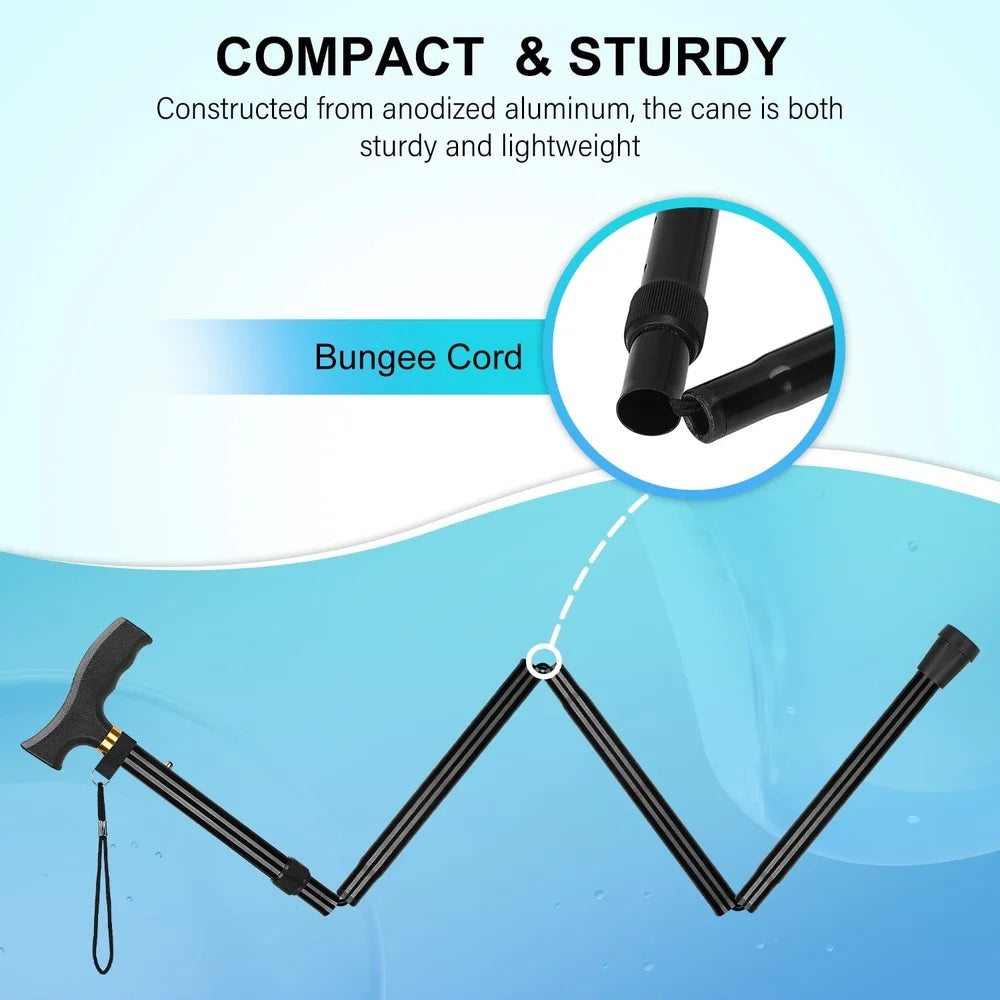 Lightweight Folding Cane Adjustable Height T Handle Walking Stick - Senior Support Goods
