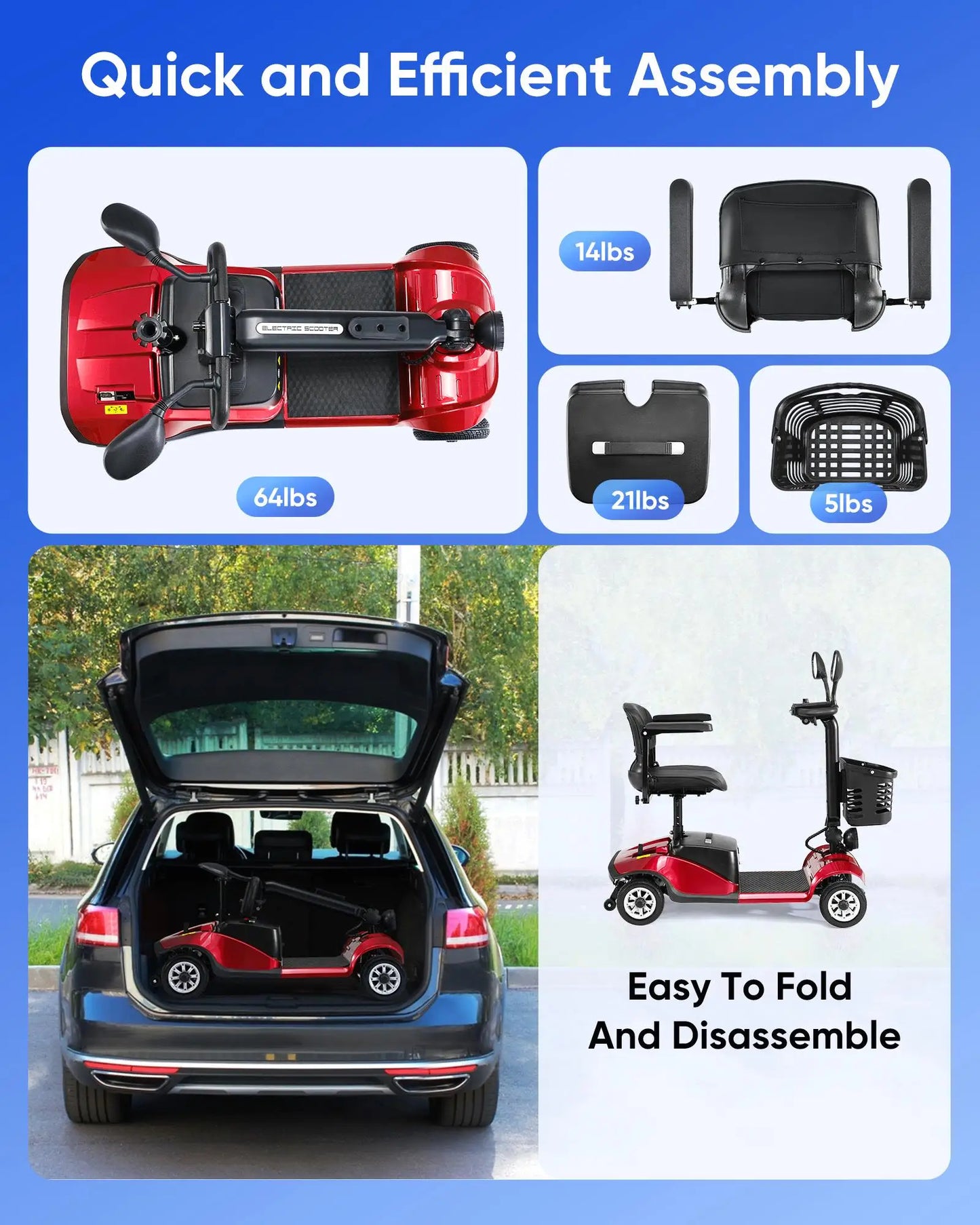 Foldable Electric Mobility Scooter with Light and Basket - Senior Support Goods