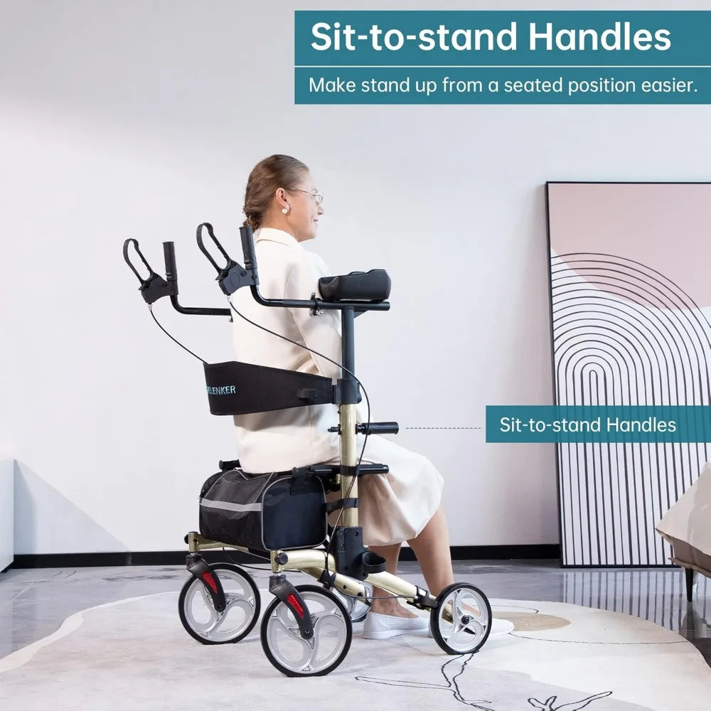 Upright Walker, Stand Up Folding Rollator Walker Champagne - Senior Support Goods