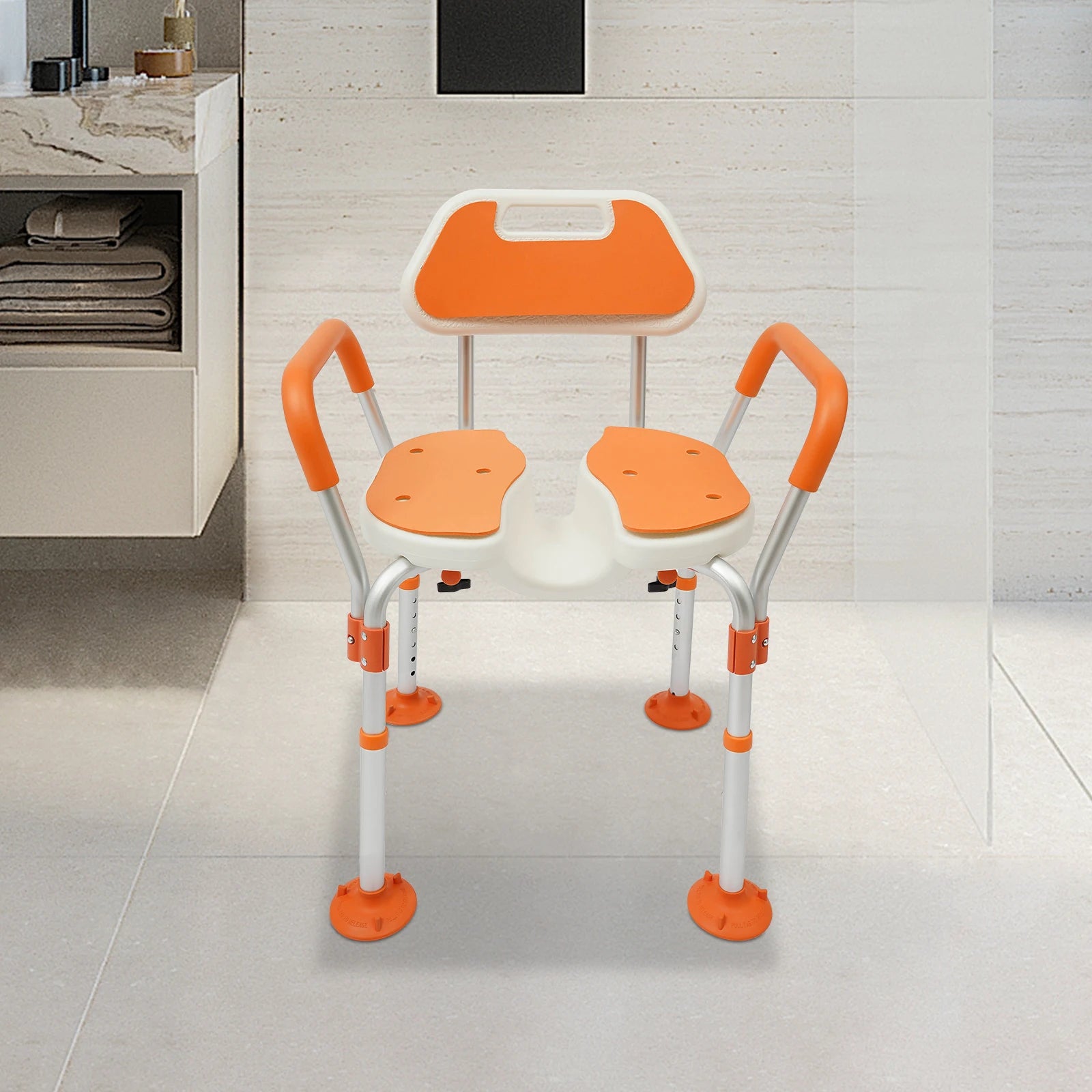 Folding Shower Seat with Adjustable Height and Armrests - Senior Support Goods