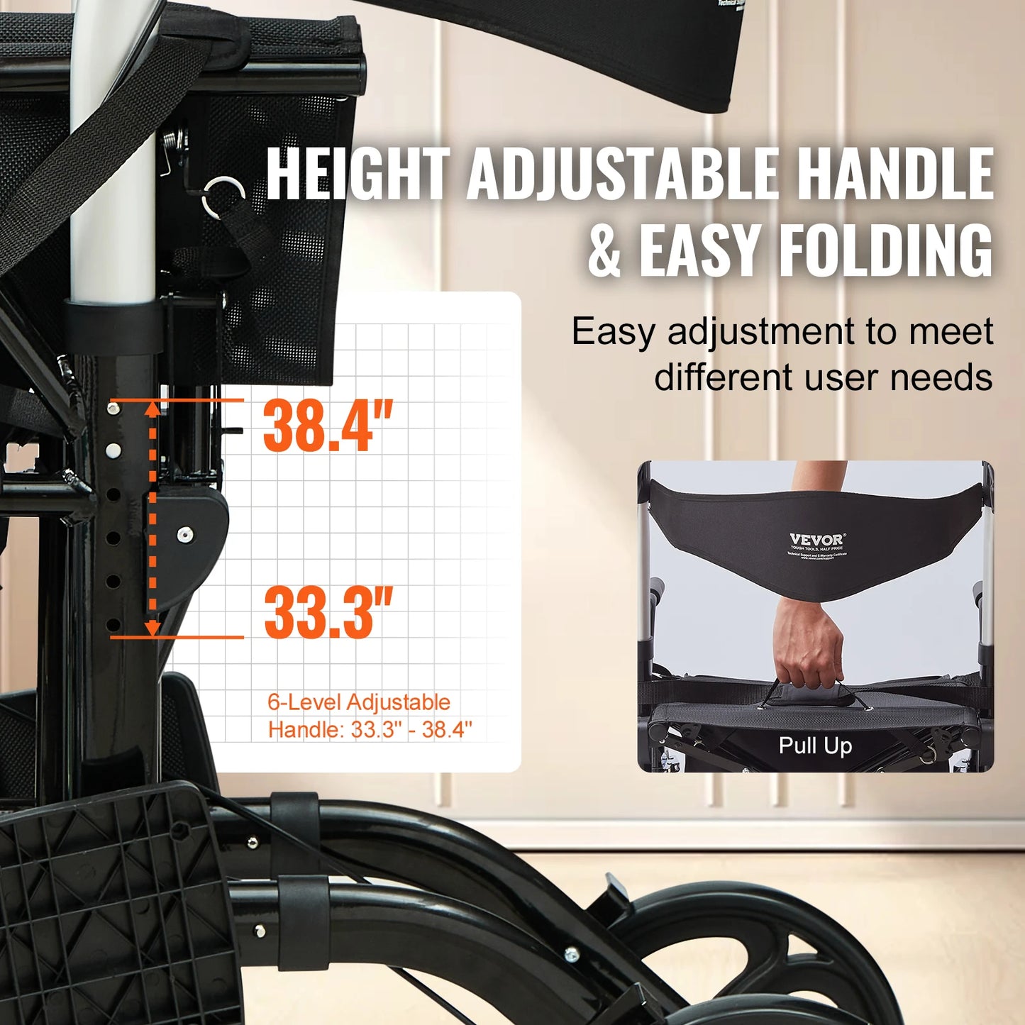 VEVOR 2 in 1 Rollator Walker & Transport Chair for Seniors - Senior Support Goods
