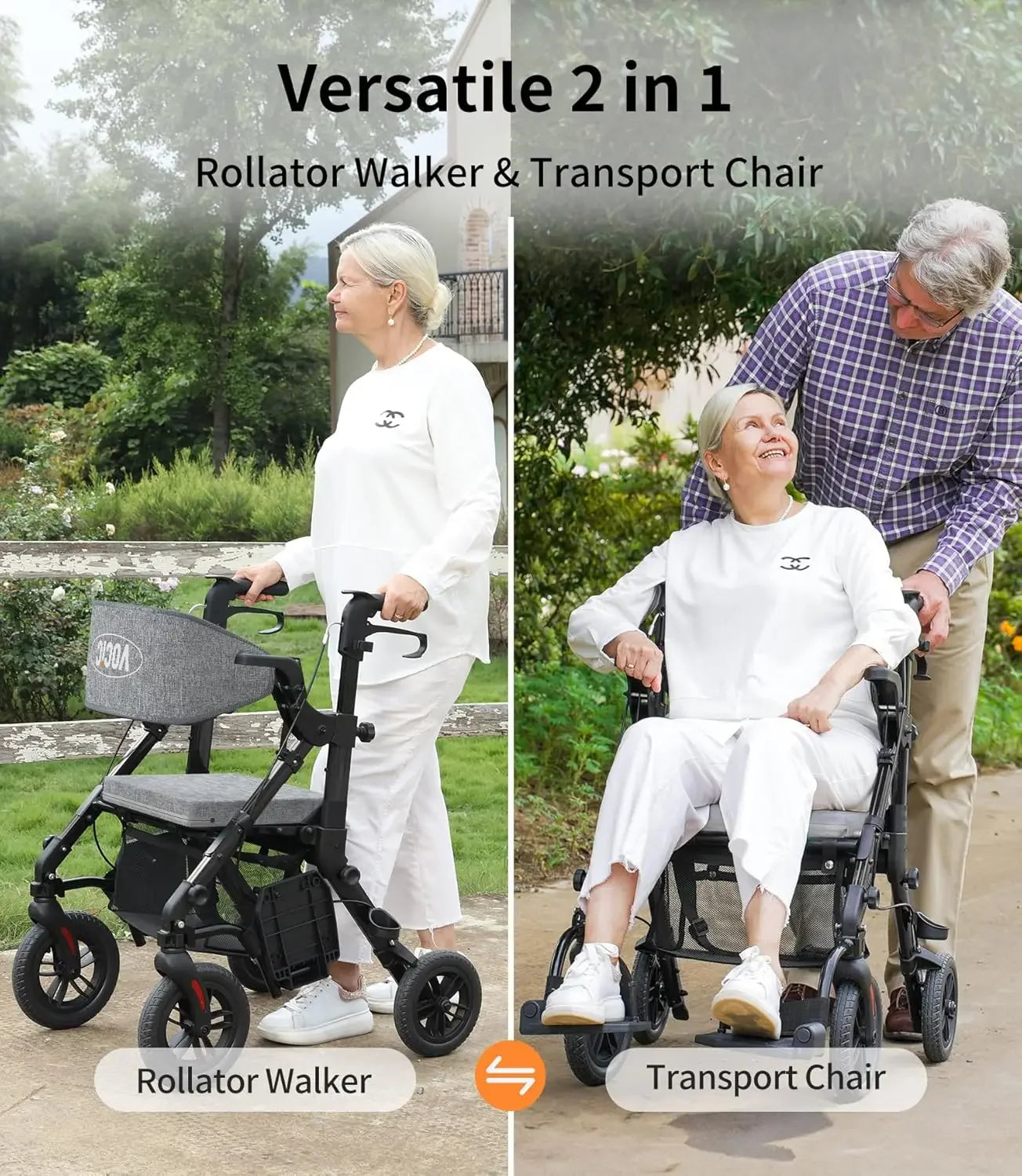 Walker Wheelchair Combo Transport Wheelchair Lightweight Foldable - Senior Support Goods