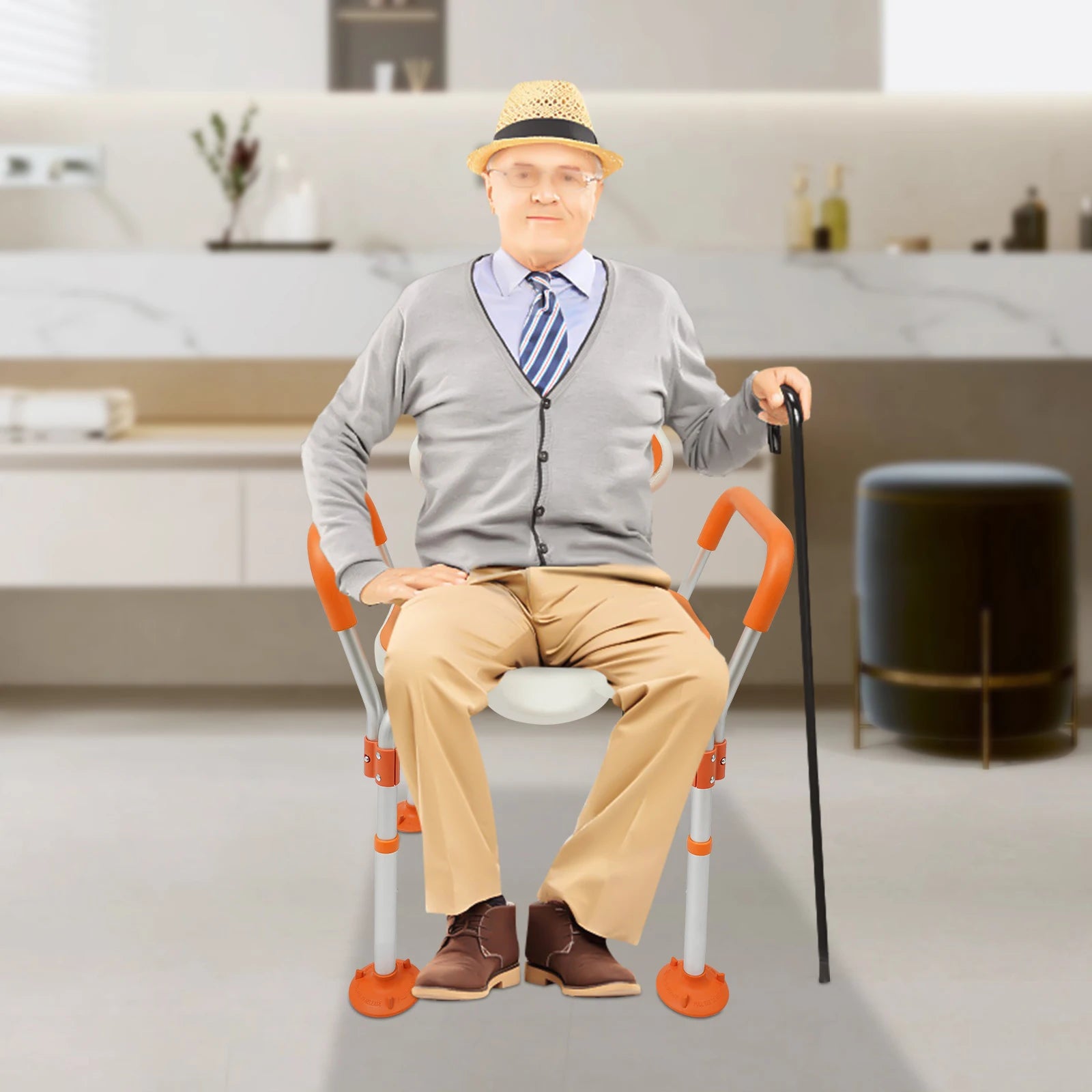 Height Adjustable Shower Chair with Backrest and Armrests - Senior Support Goods