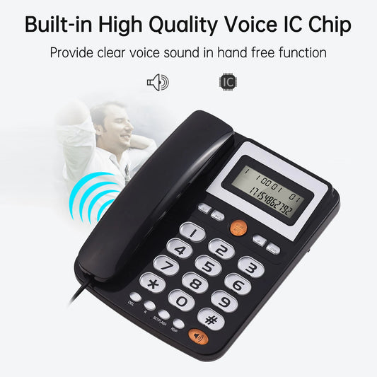 Desktop Corded Landline Phone Big Button Corded Telephone for Elderly Seniors Phone with LCD Display Redial Hands Free Functions - Senior Support Goods