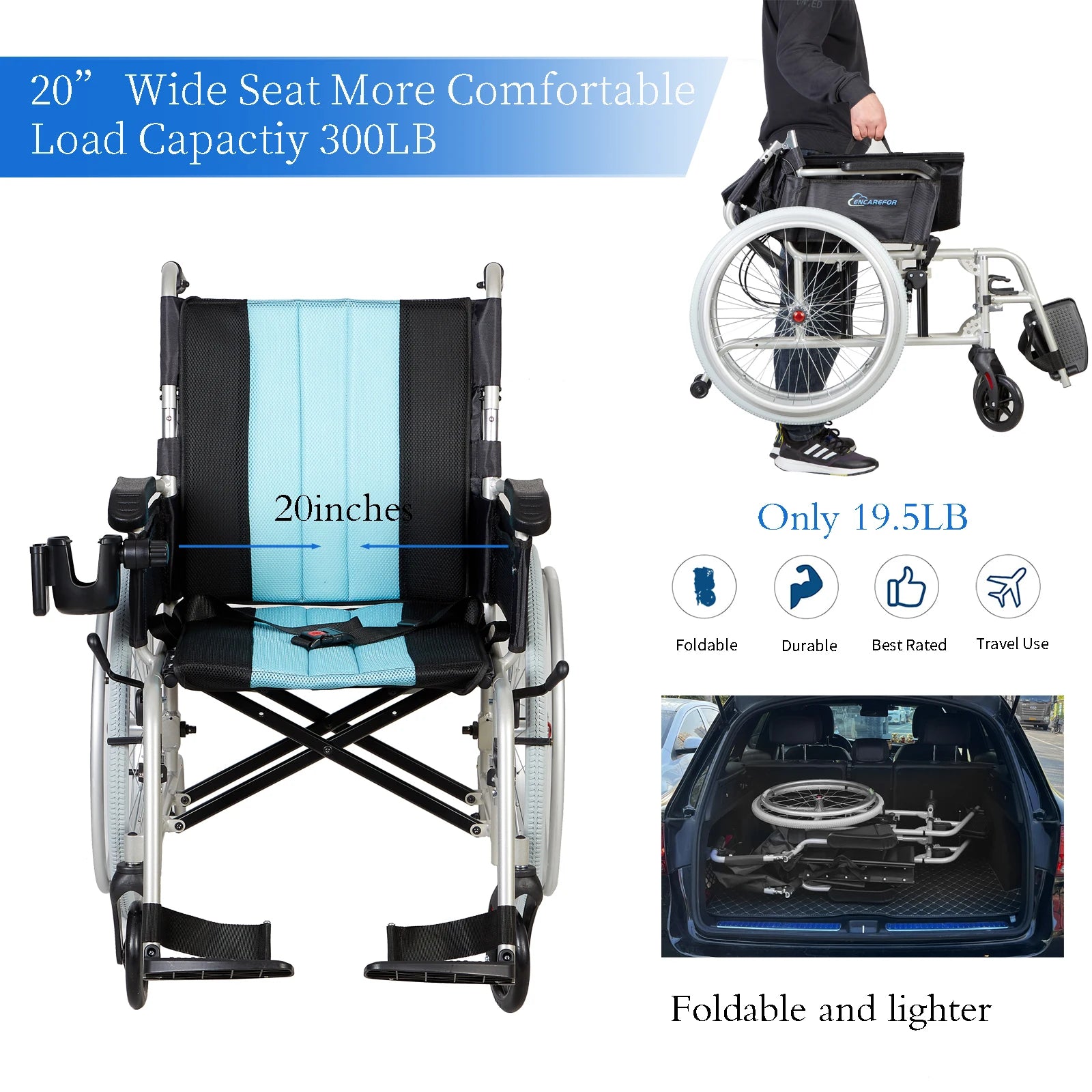5.8KG Magnesium Ultra Lightweight Wheelchair 20 Inch Wide - Senior Support Goods