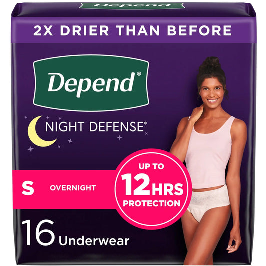 Night Defense Incontinence Underwear for Women, Adult Diapers, S, 16 Count - Senior Support Goods
