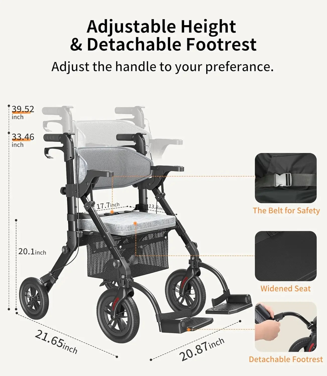 Walker Wheelchair Combo Transport Wheelchair Lightweight Foldable - Senior Support Goods