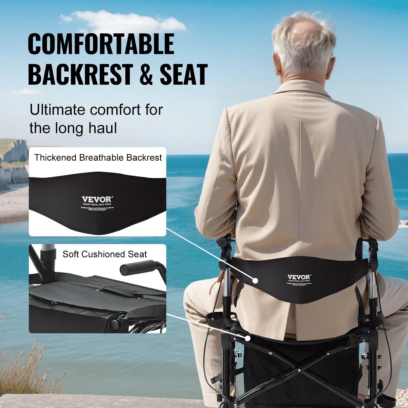 VEVOR 2 in 1 Rollator Walker & Transport Chair for Seniors - Senior Support Goods